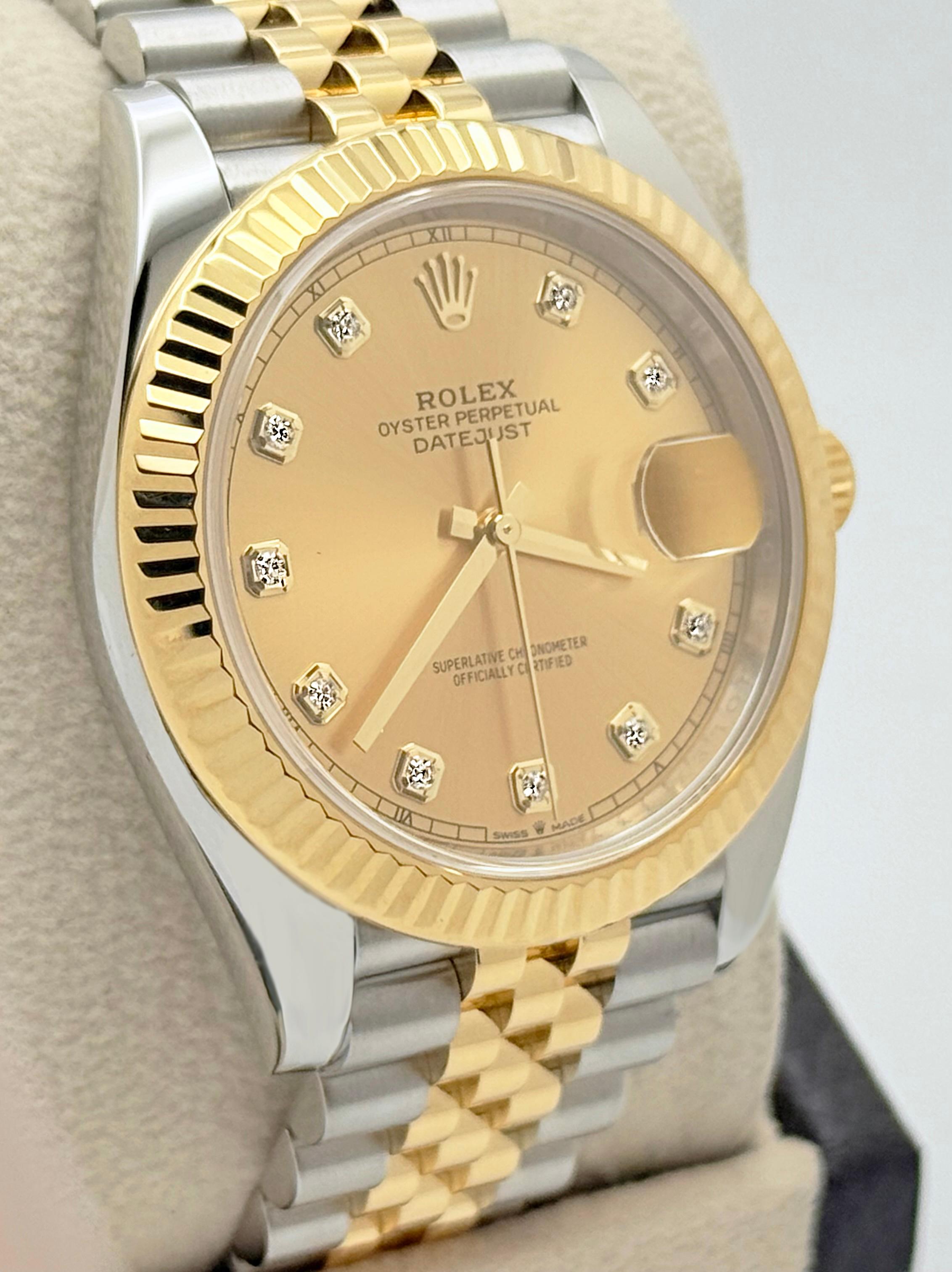 Rolex Datejust 41 126333 Champagne Diamond Dial 18K Yellow Gold Steel Box Paper For Sale 4