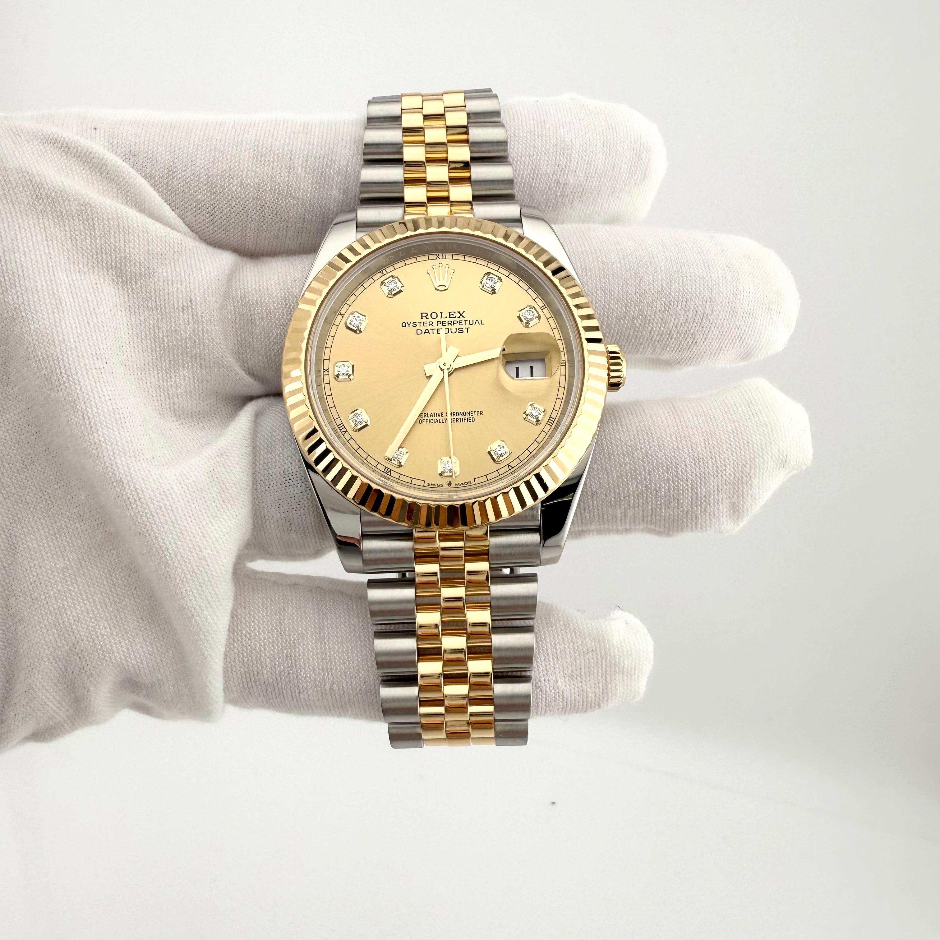 Rolex Datejust 41 126333 Champagne Diamond Dial Steel 18K Yellow Gold 2022 For Sale 6