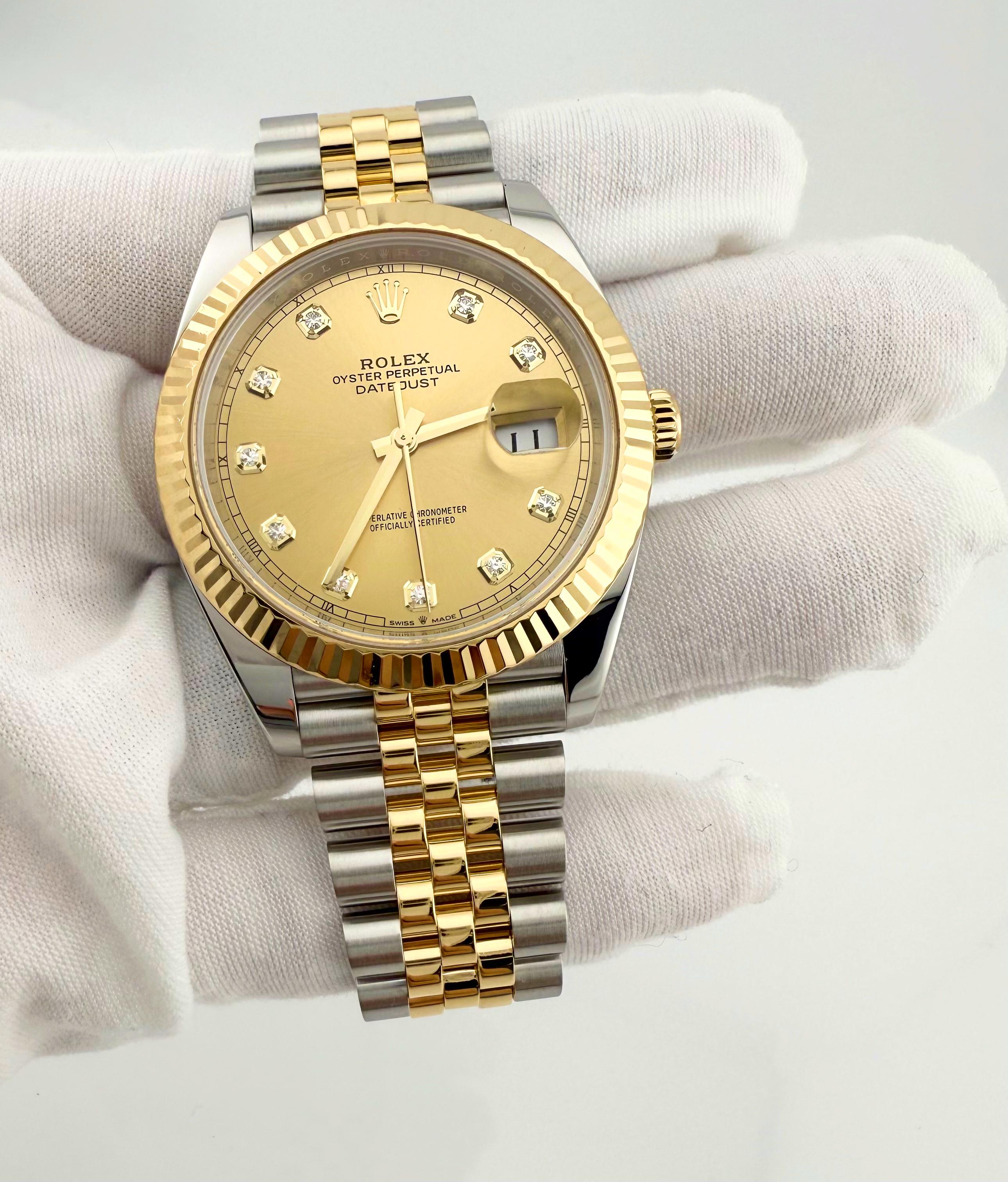 Rolex Datejust 41 126333 Champagne Diamond Dial Steel 18K Yellow Gold 2022 For Sale 8