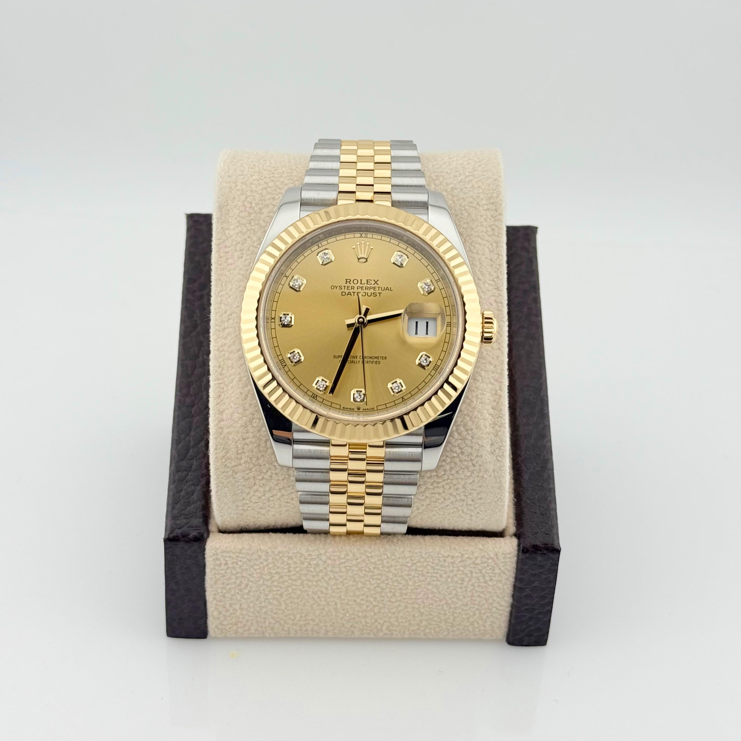 Rolex Datejust 41 126333 Champagne Diamond Dial Steel 18K Yellow Gold 2022 For Sale 1