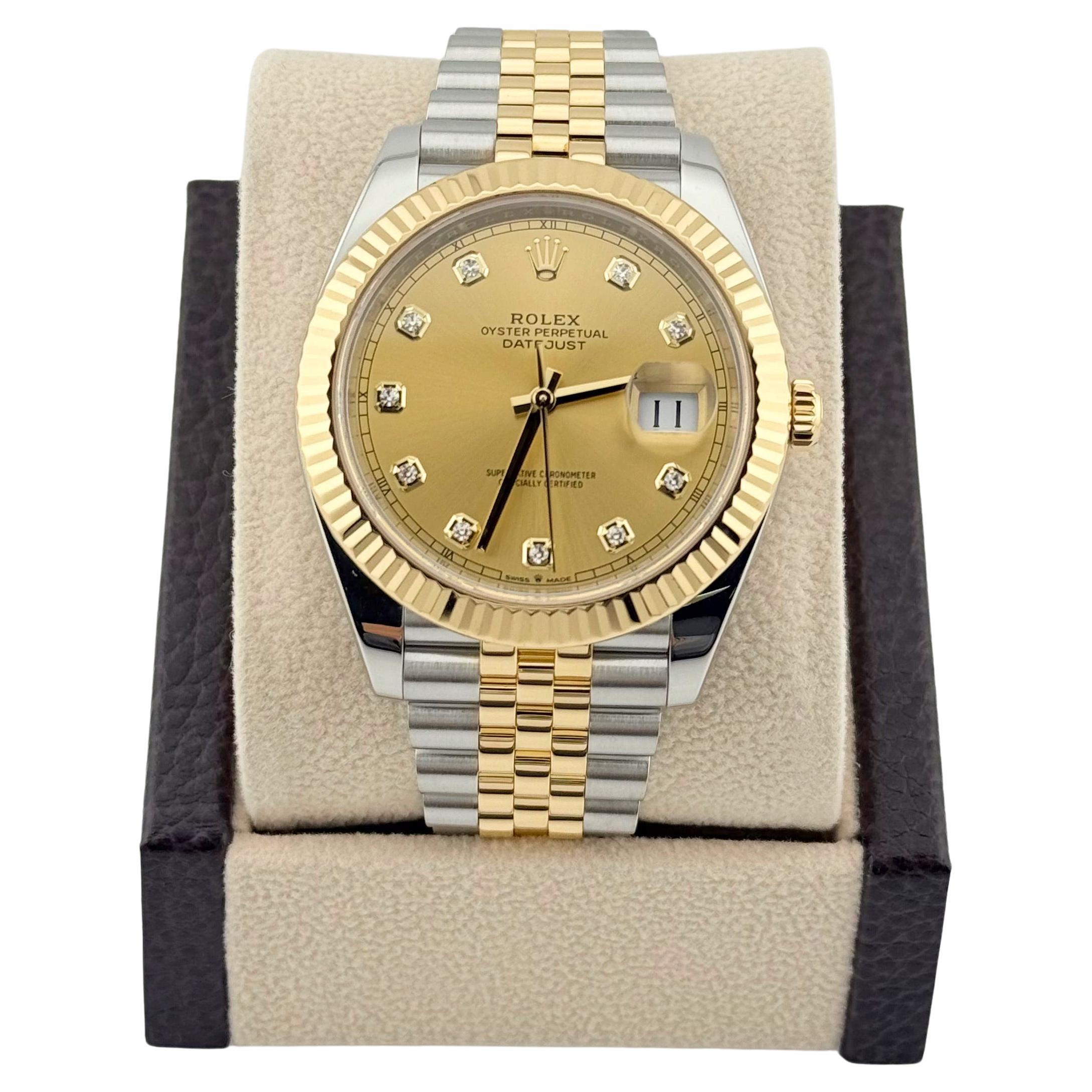 Rolex Datejust 41 126333 Champagne Diamond Dial Steel 18K Yellow Gold 2022 For Sale
