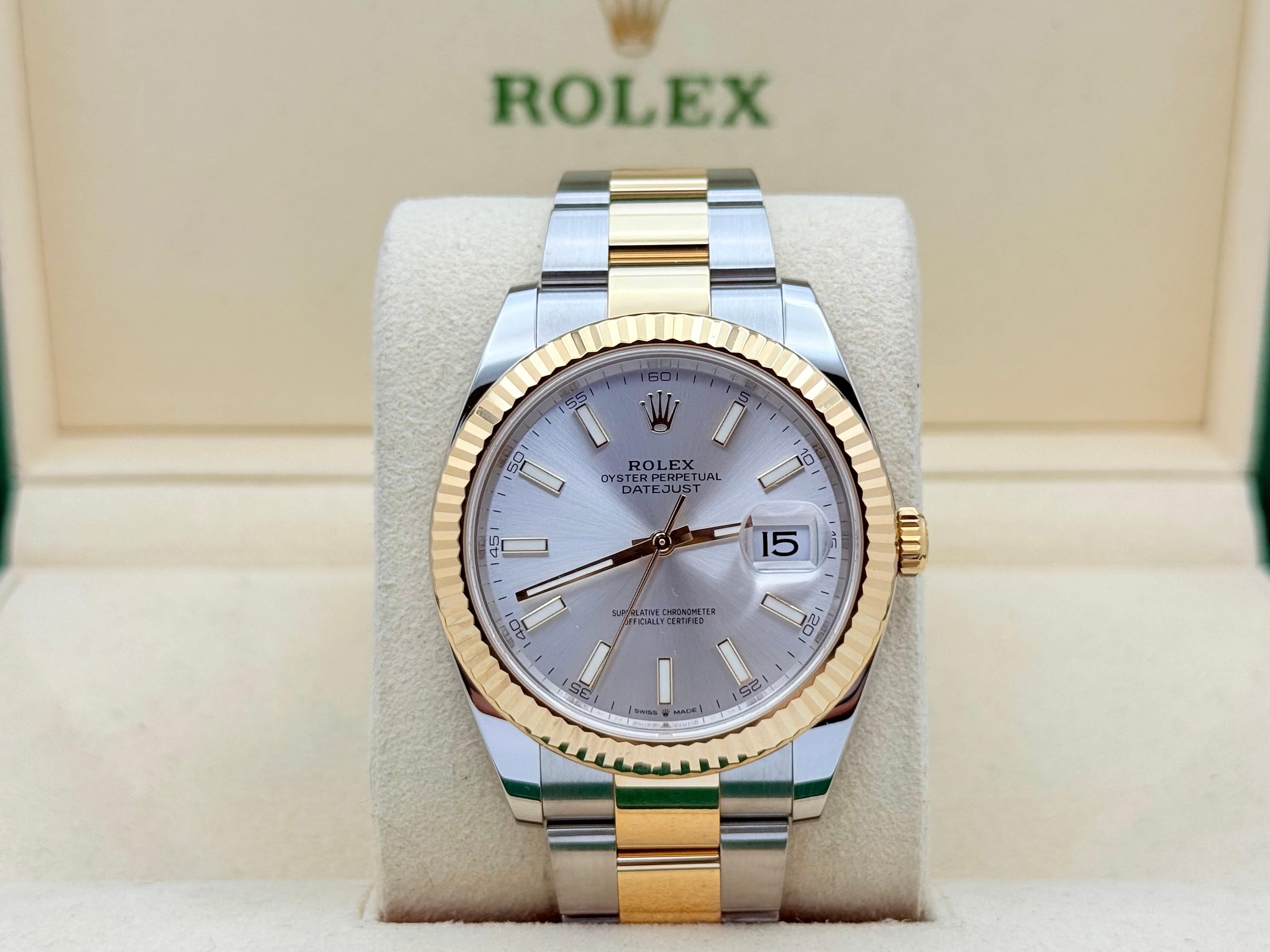 Rolex Datejust 41 126333 Silver Dial 18K Yellow Gold Stainless Box Paper 2023 In condizioni ottime in vendita a San Diego, CA