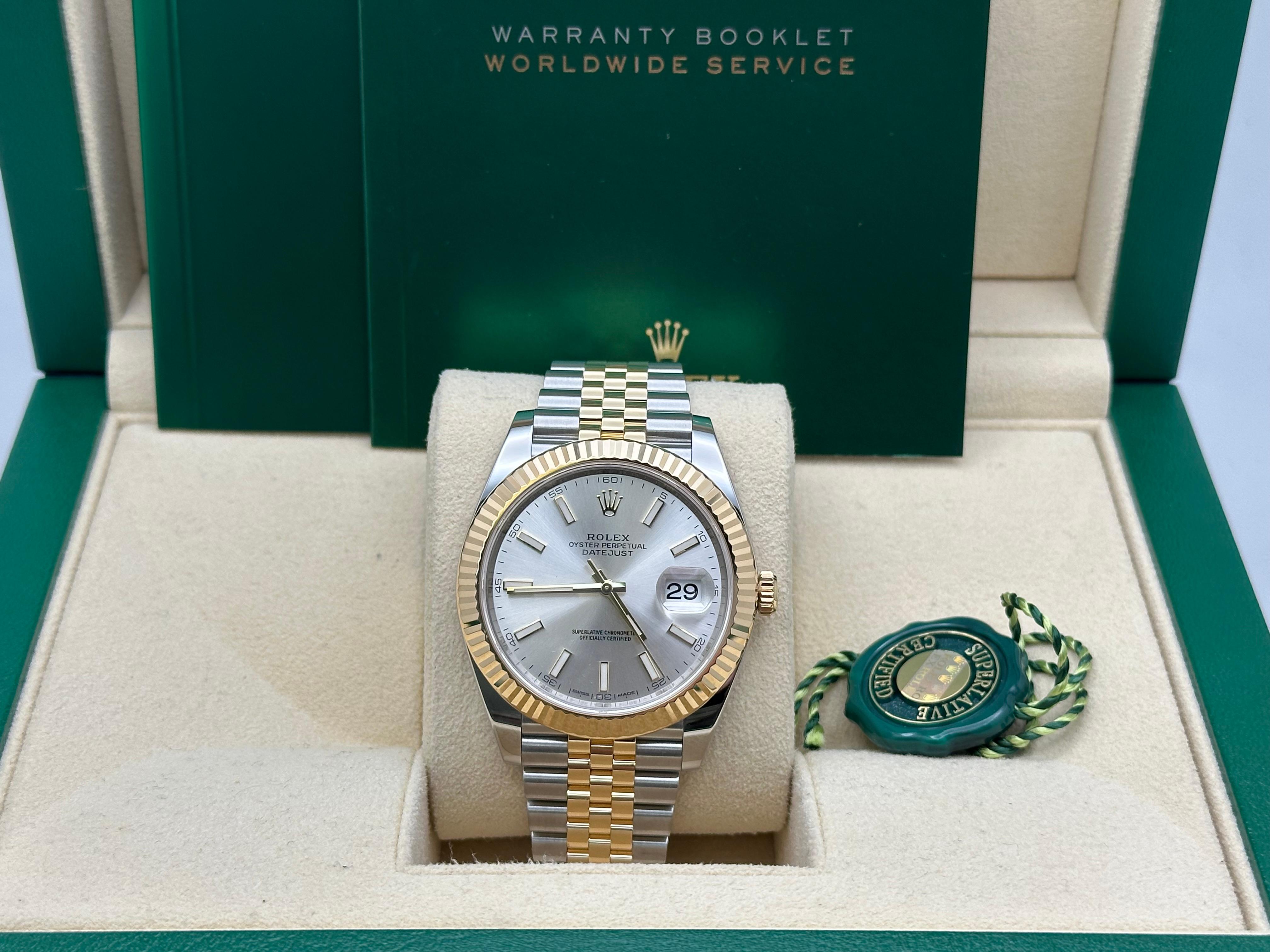 Rolex Datejust 41 126333 Quadrante argento Oro giallo 18 carati Acciaio inossidabile Scatola Libretto in vendita 6