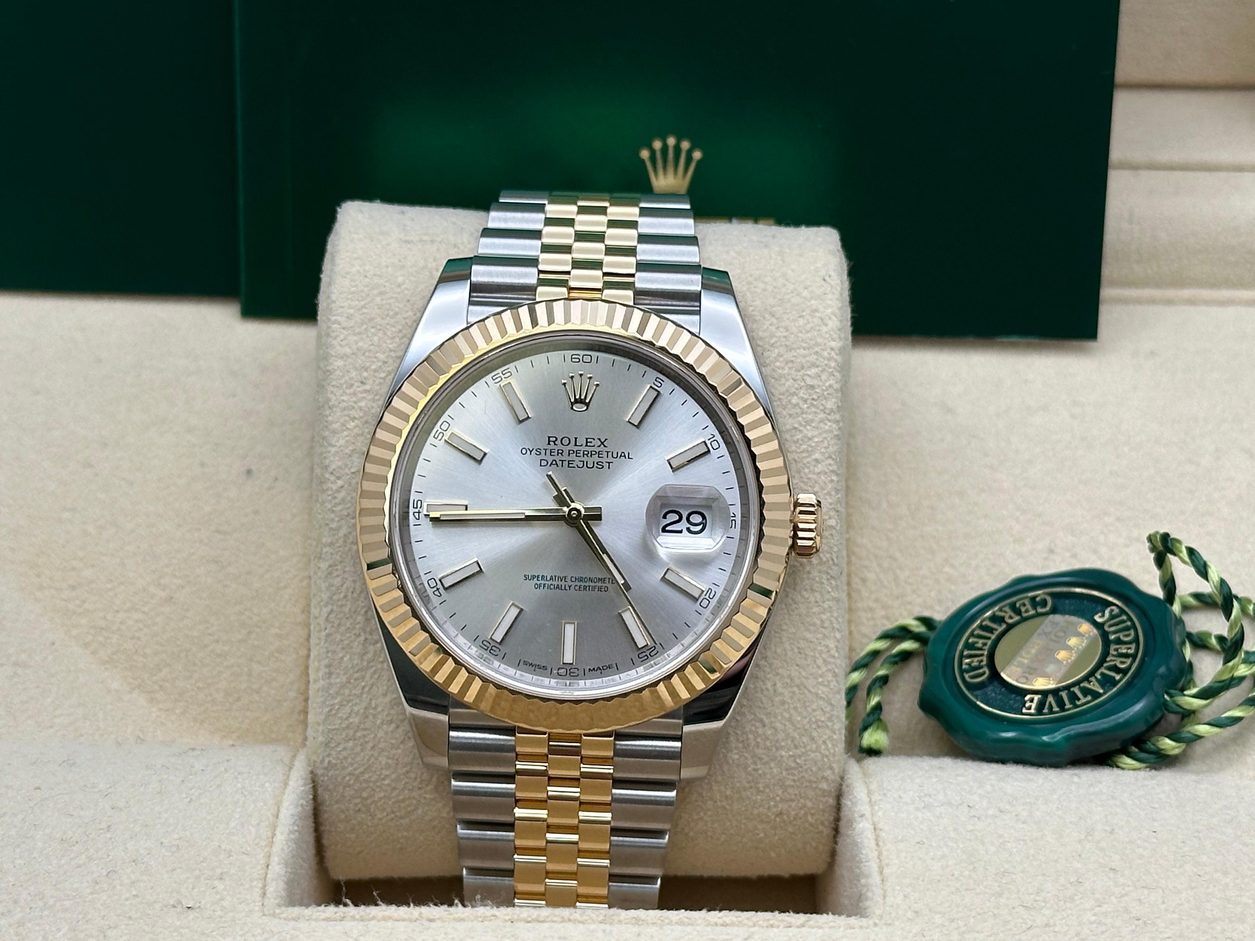 Rolex Datejust 41 126333 Quadrante argento Oro giallo 18 carati Acciaio inossidabile Scatola Libretto in vendita 5
