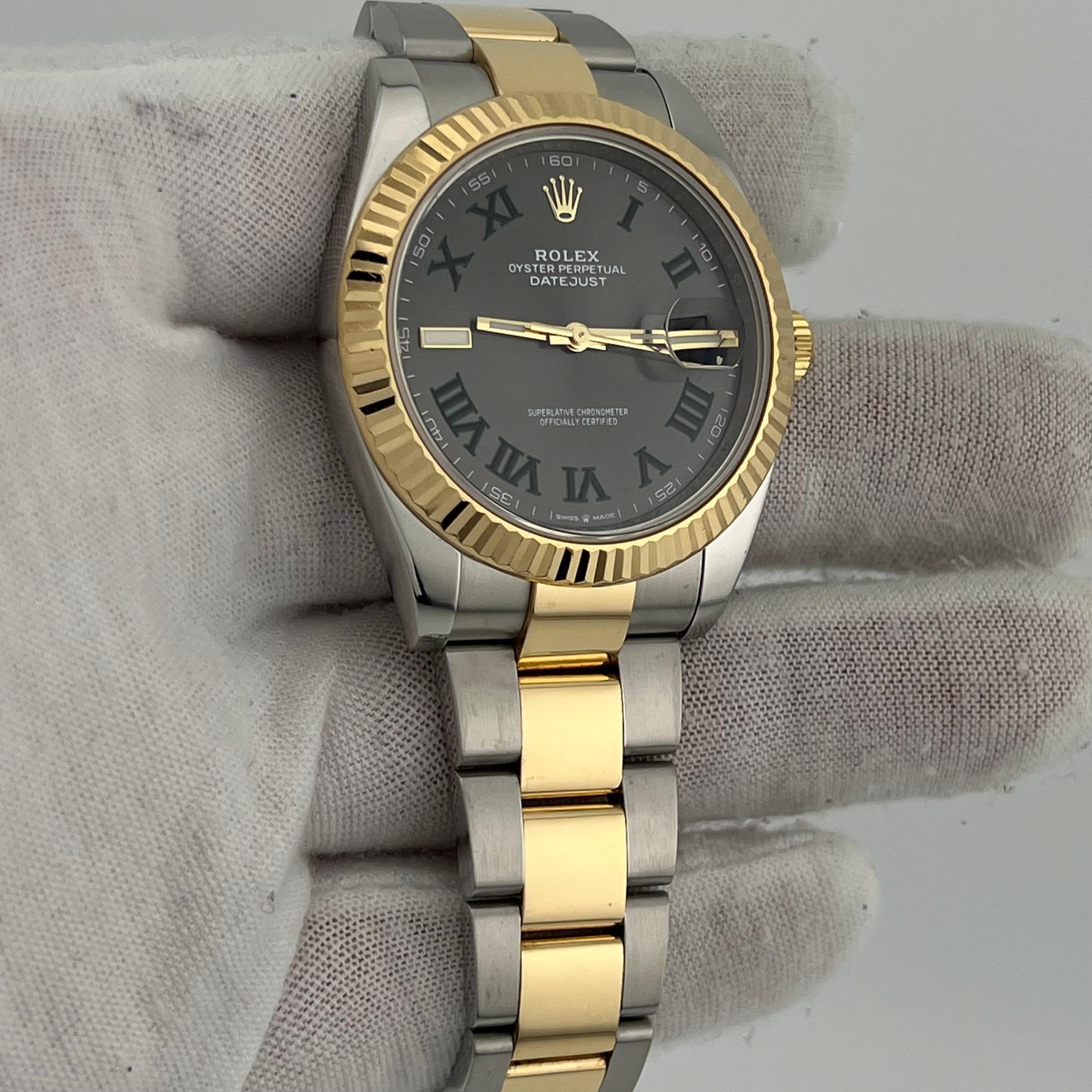 Rolex Datejust 41 126333 Slate Wimbledon Dial 18K Yellow Gold Steel Box Paper In Excellent Condition In San Diego, CA