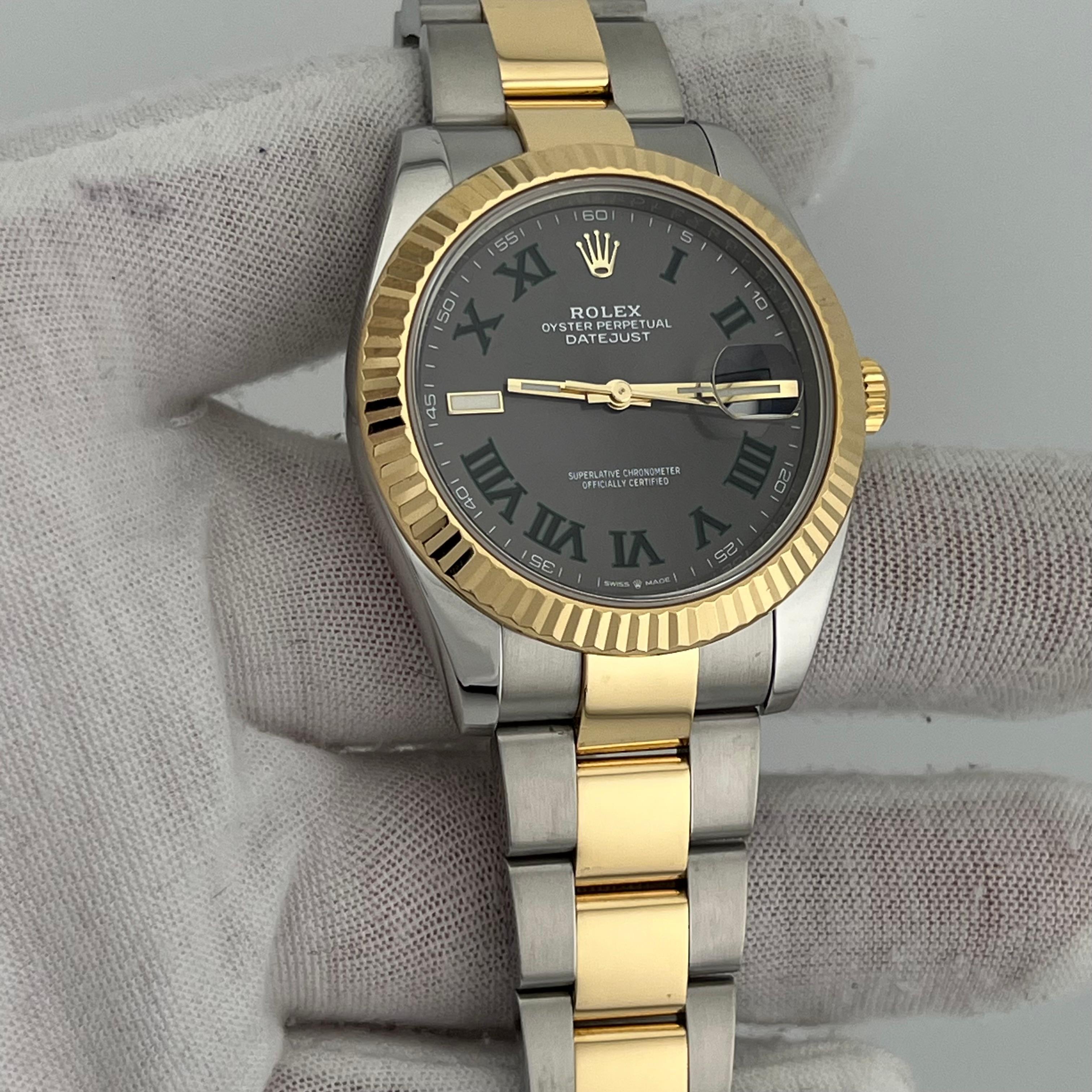 Men's Rolex Datejust 41 126333 Slate Wimbledon Dial 18K Yellow Gold Steel Box Paper