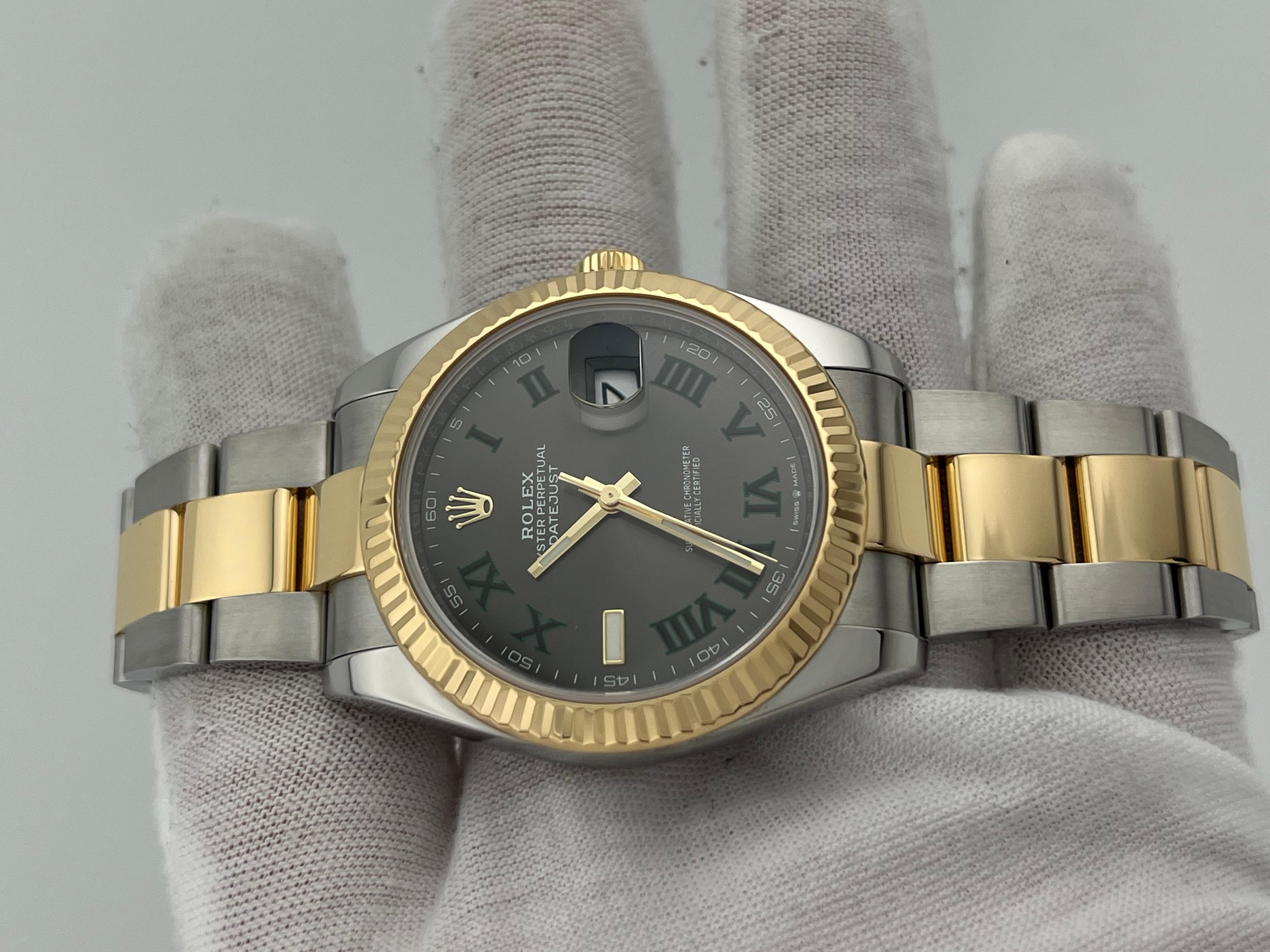 Men's Rolex Datejust 41 126333 Wimbledon Dial 18K Yellow Gold Steel Box Paper