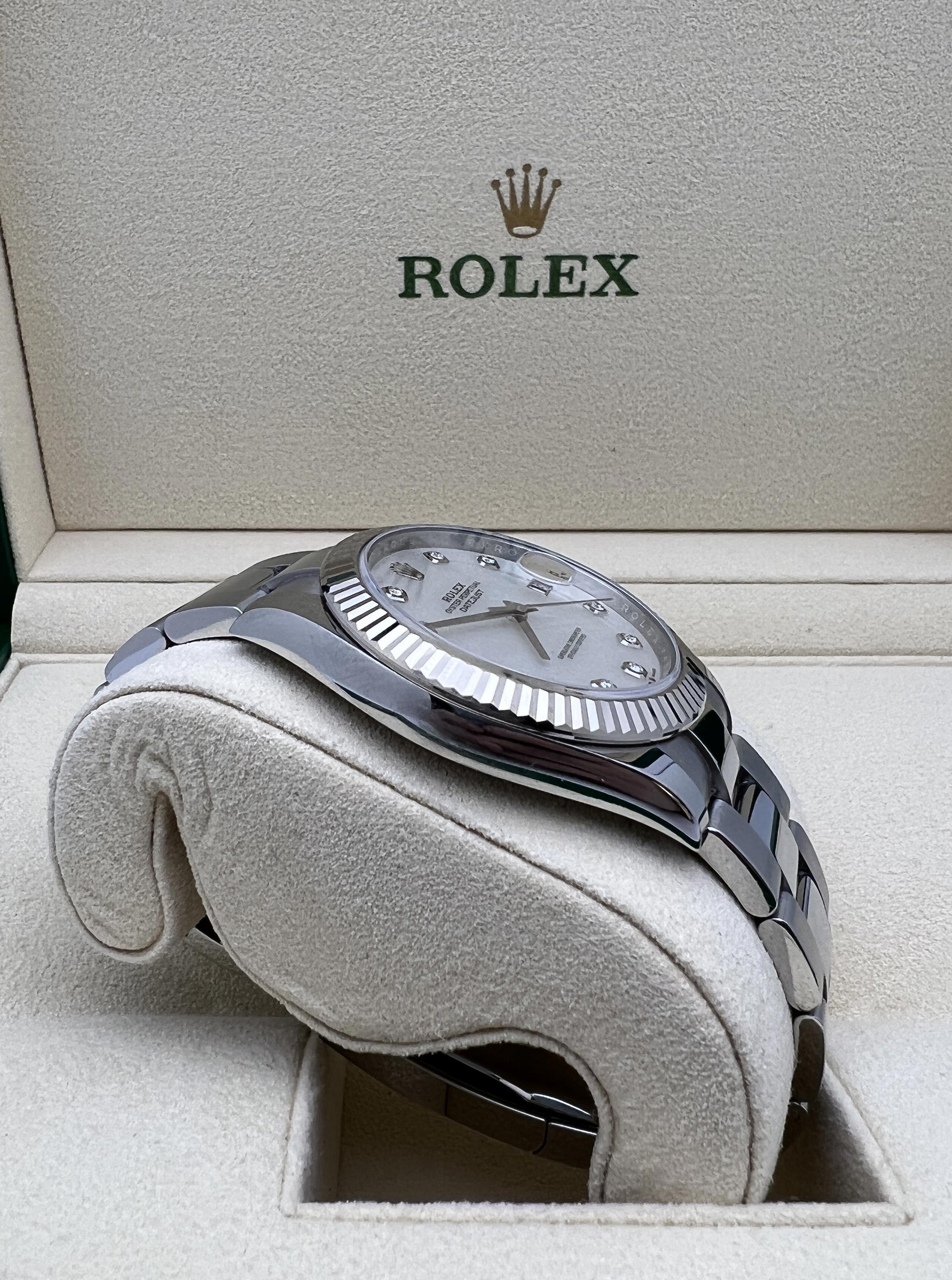 Rolex Datejust 41 126334 18K geriffelte Perlmutt-Diamant-Zifferblatt-Schachtel mit Zifferblatt für Damen oder Herren im Angebot