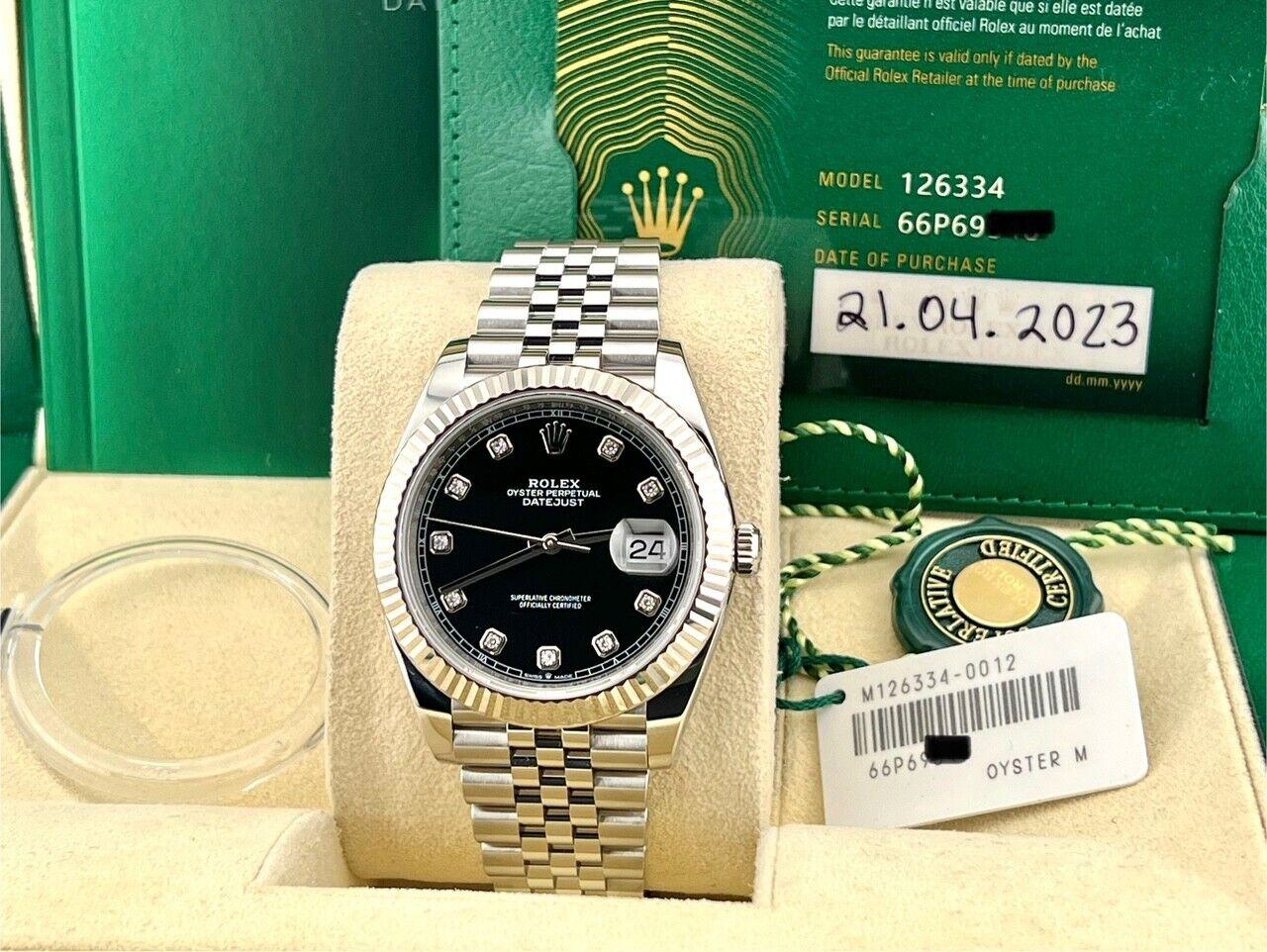 Rolex Datejust 41 126334 Black Diamond Dial 18K Gold Bezel Steel Box Paper 2023 For Sale 4
