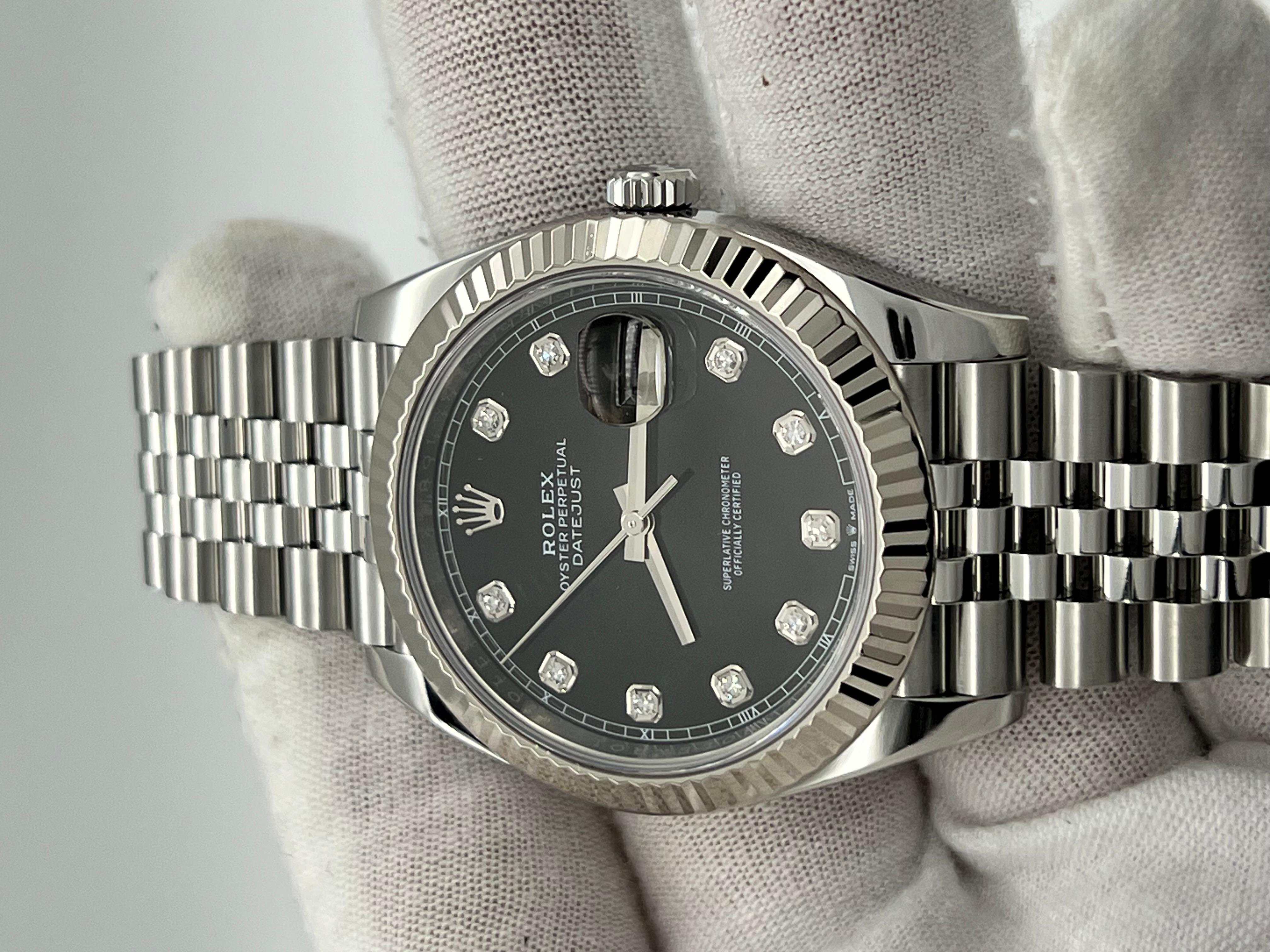 Rolex Datejust 41 126334 Jubiläumsring aus Stahl mit schwarzem Diamant-Zifferblatt aus 18K Weißgold Herren