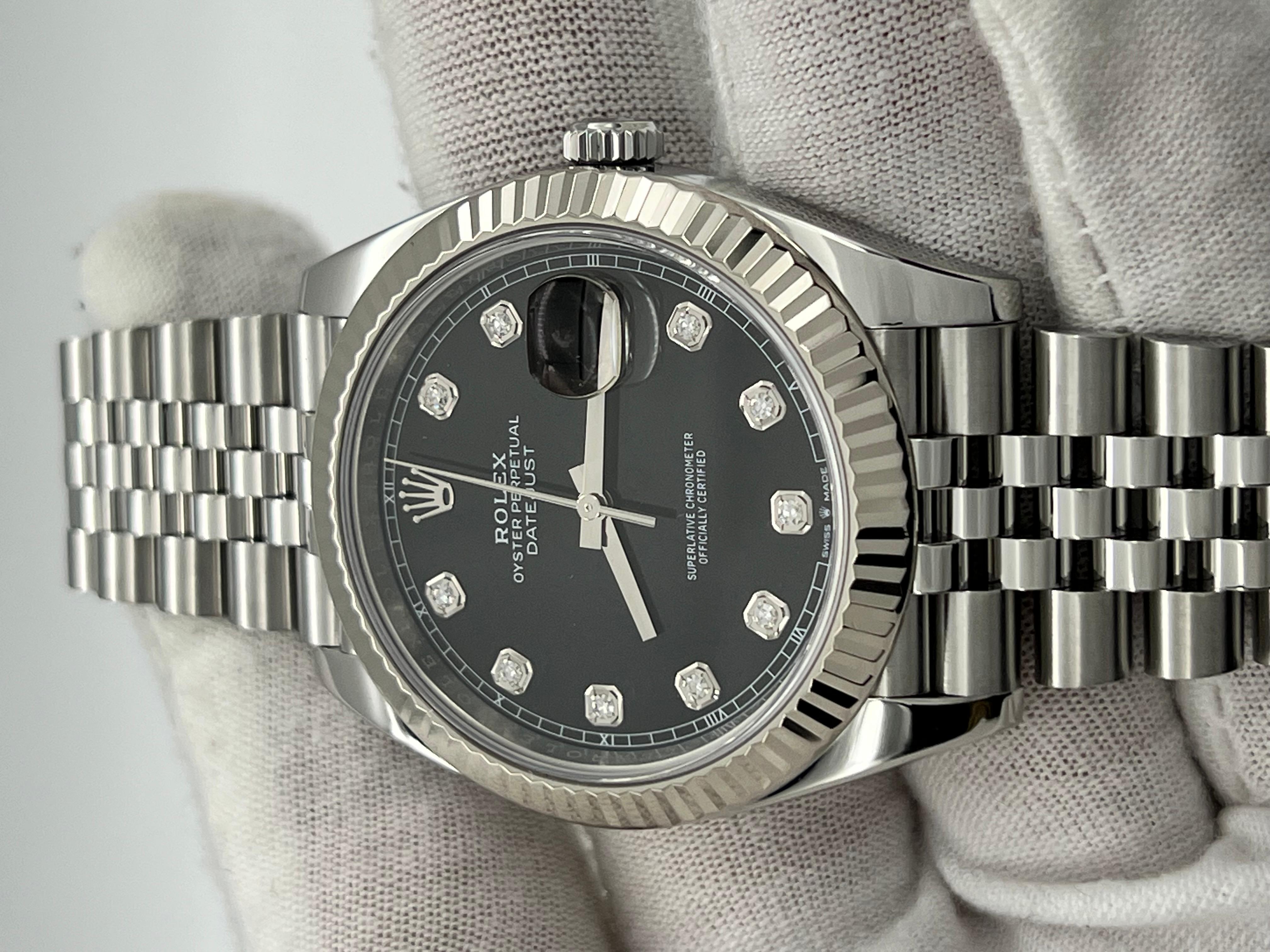 Rolex Datejust 41 126334 Jubiläumsring aus Stahl mit schwarzem Diamant-Zifferblatt aus 18K Weißgold 1