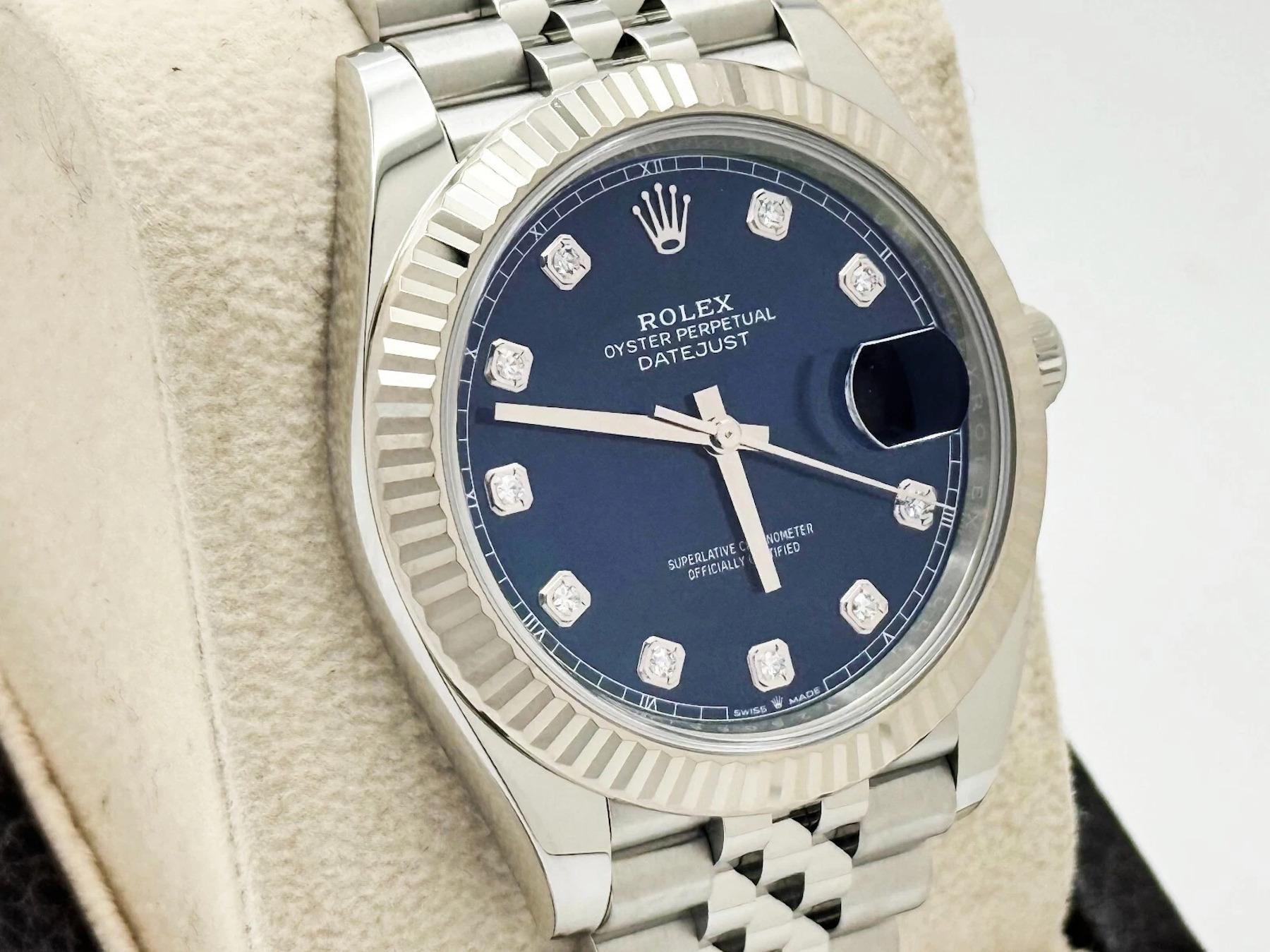 Rolex Datejust 41 126334 Blue Diamond Dial Stainless Box Paper 2021 In Excellent Condition In San Diego, CA