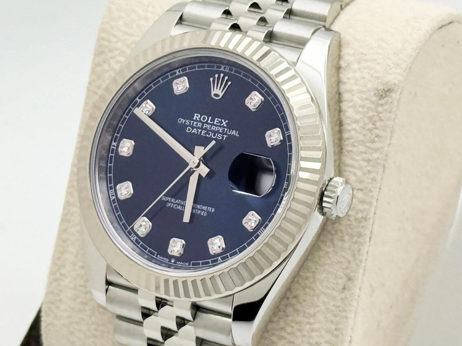 Men's Rolex Datejust 41 126334 Blue Diamond Dial Stainless Box Paper 2021