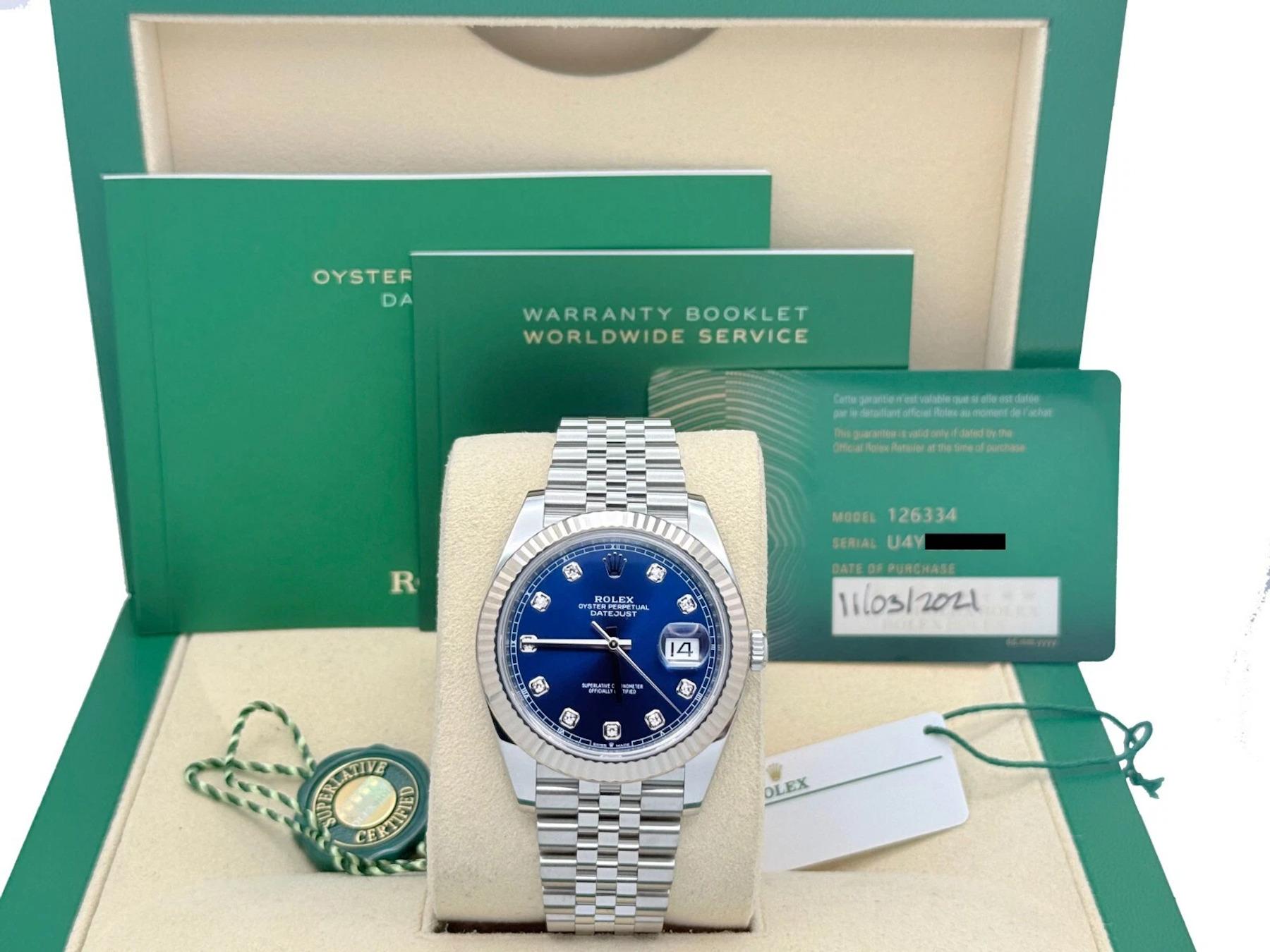 Rolex Datejust 41 126334 Blue Diamond Dial Stainless Box Paper 2021 5