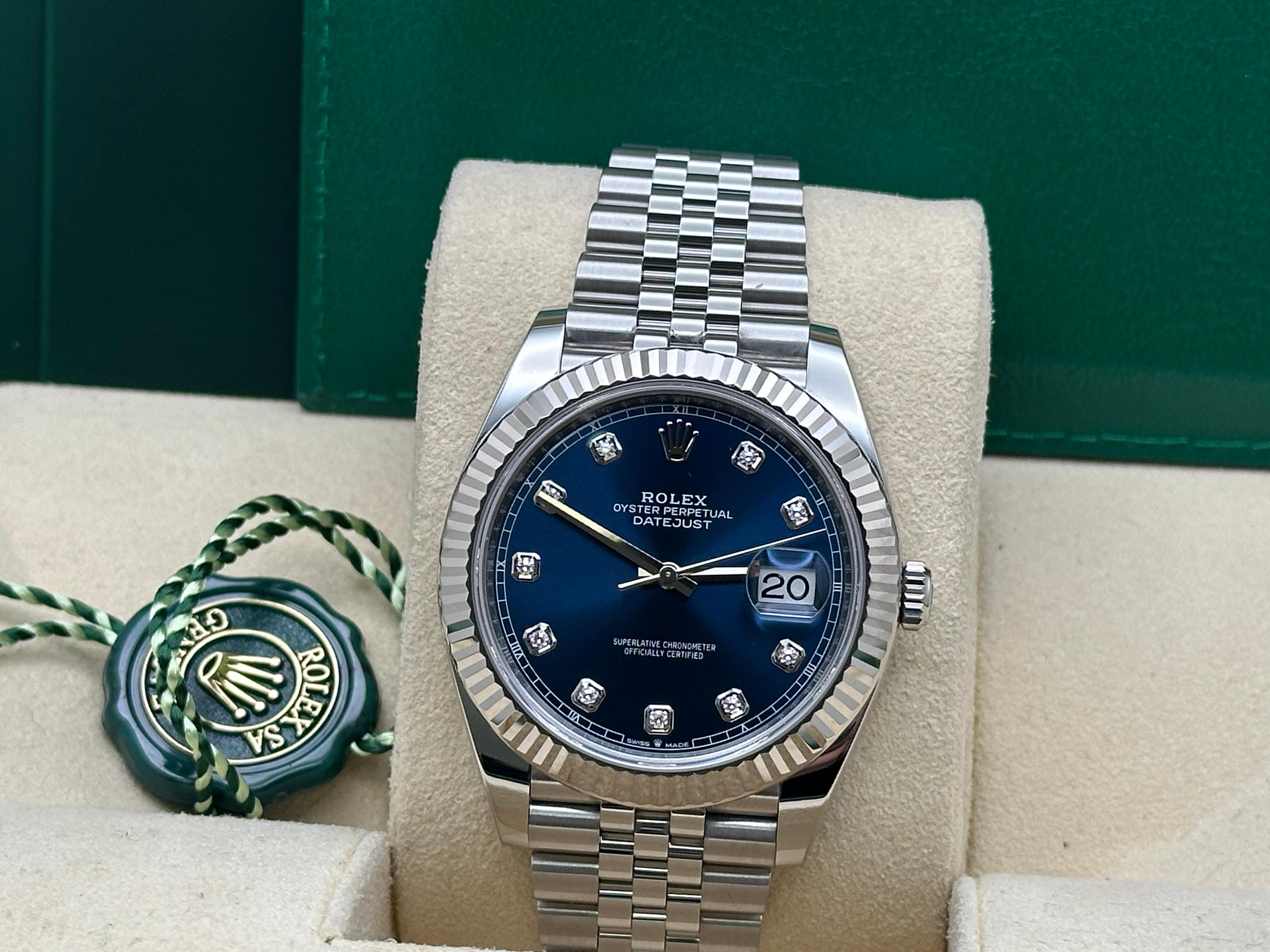 Rolex Datejust 41 126334 Quadrante blu con diamanti Acciaio inossidabile Scatola del Giubileo In condizioni ottime in vendita a San Diego, CA