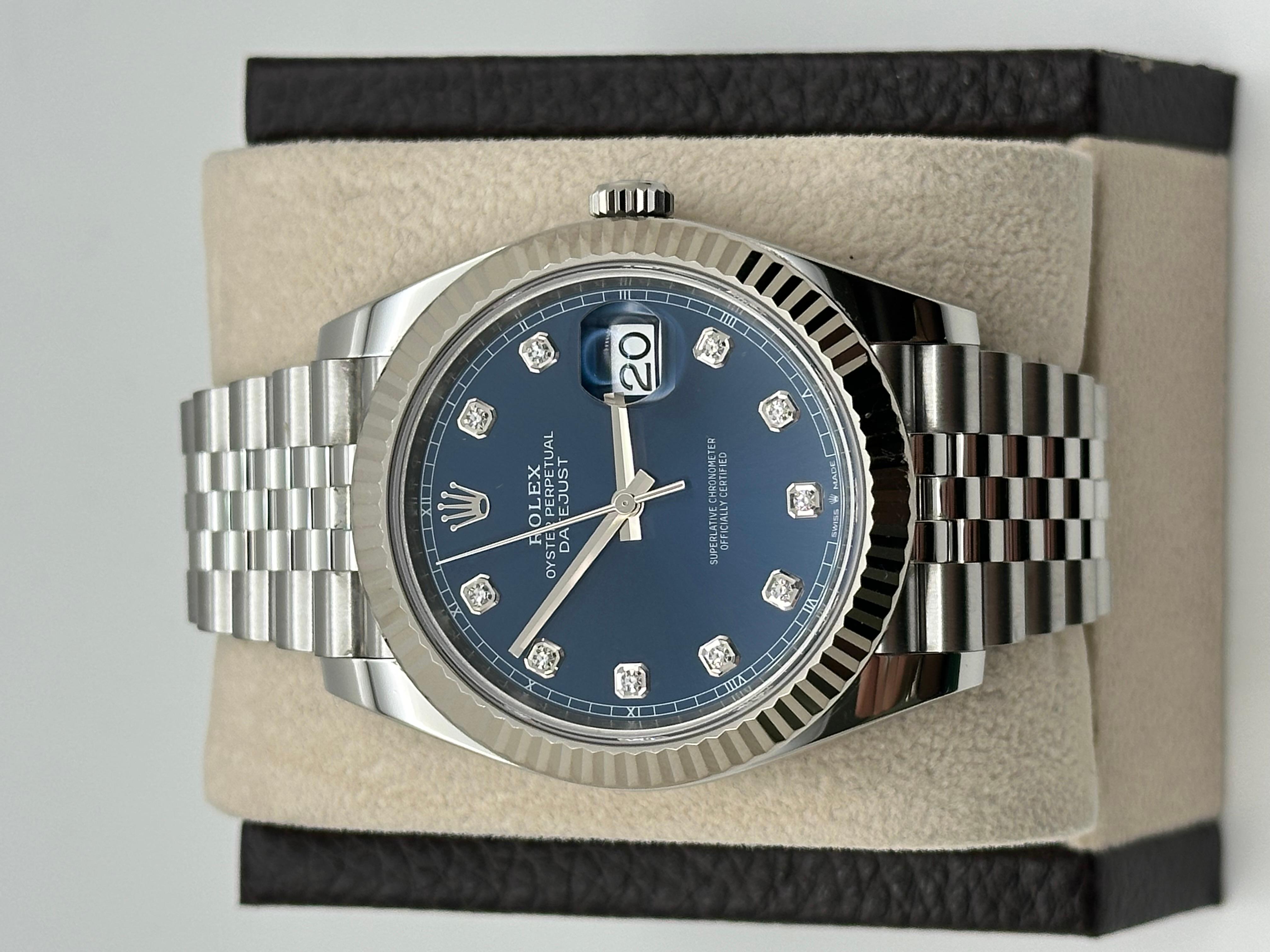 Rolex Datejust 41 126334 Quadrante blu con diamanti Acciaio inossidabile Scatola del Giubileo in vendita 1