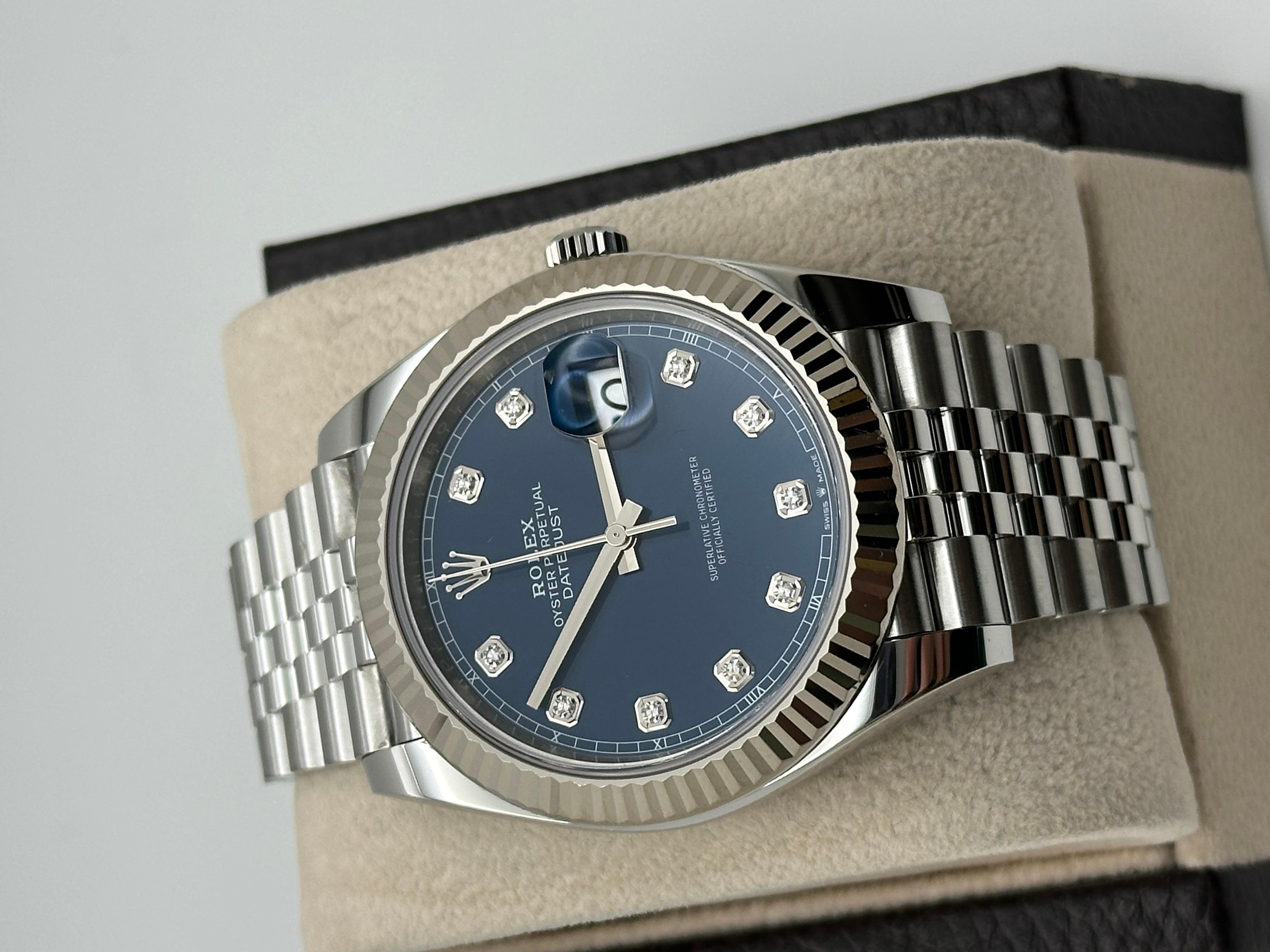 Rolex Datejust 41 126334 Quadrante blu con diamanti Acciaio inossidabile Scatola del Giubileo in vendita 2
