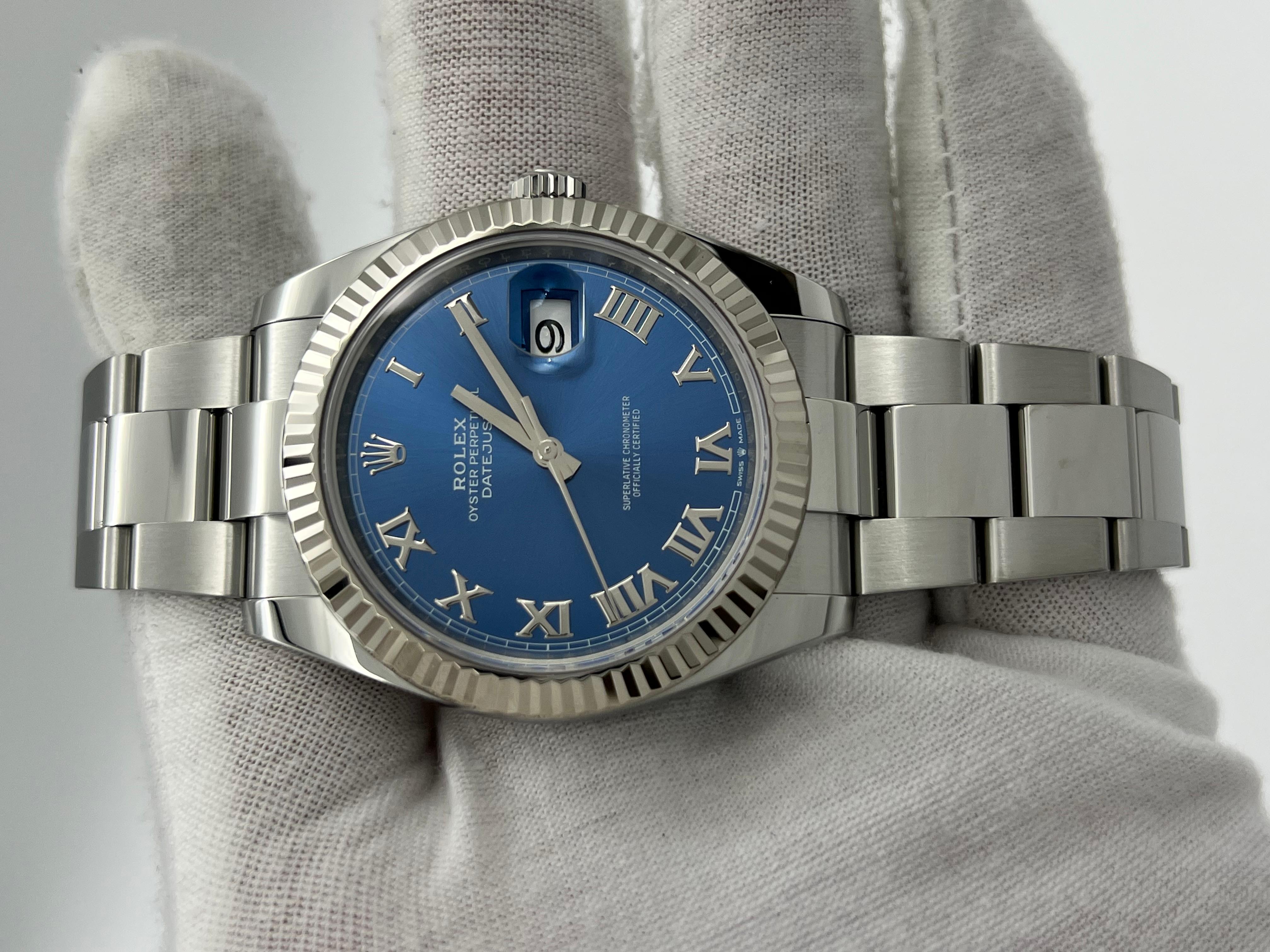 Rolex Datejust 41 126334 Blue Roman Dial Stainless Steel 18K Gold Box Paper 2021 For Sale 1