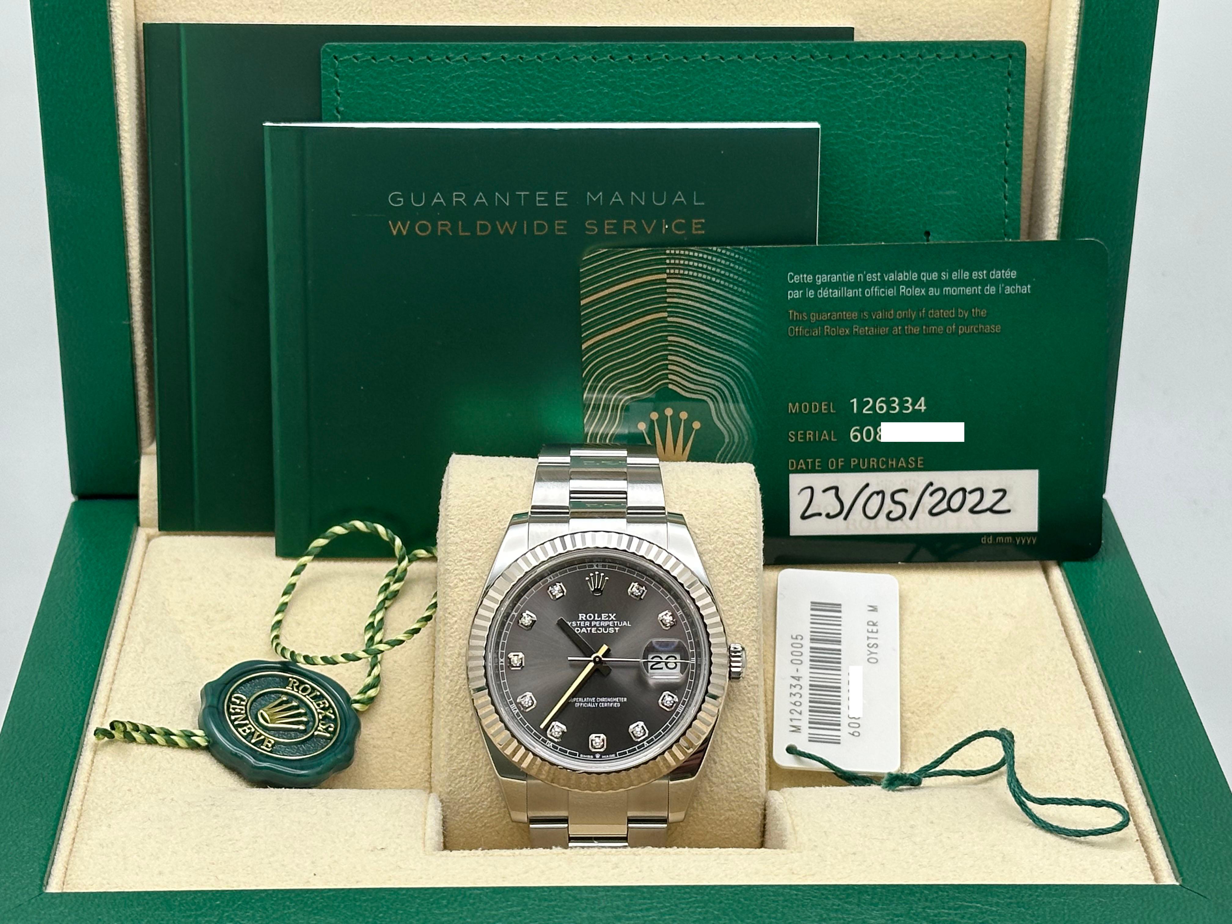 Rolex Datejust 41 126334 Rodio Esfera Diamante Acero Inoxidable Caja Papel en venta 6