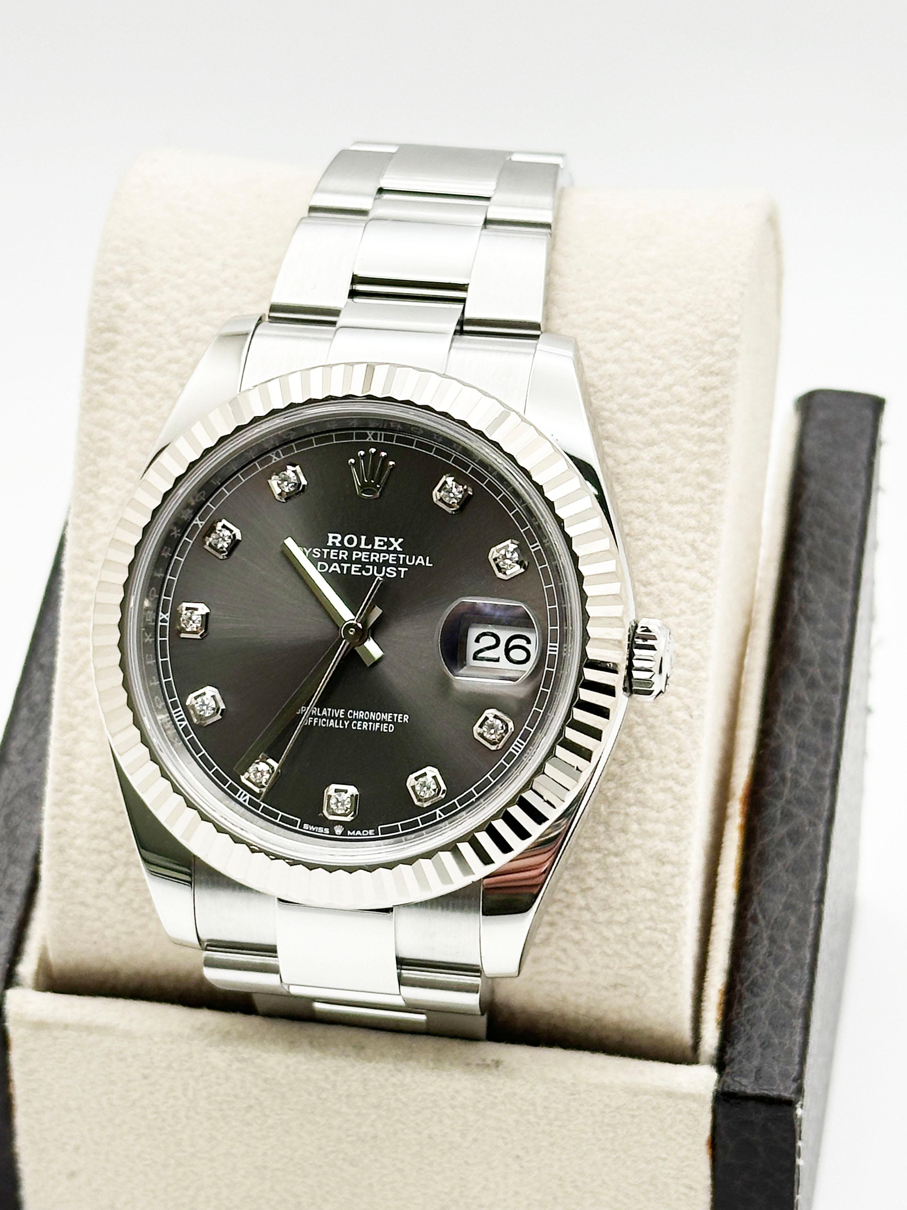 Rolex Datejust 41 126334 Rodio Esfera Diamante Acero Inoxidable Caja Papel en Excelente estado para la venta en San Diego, CA