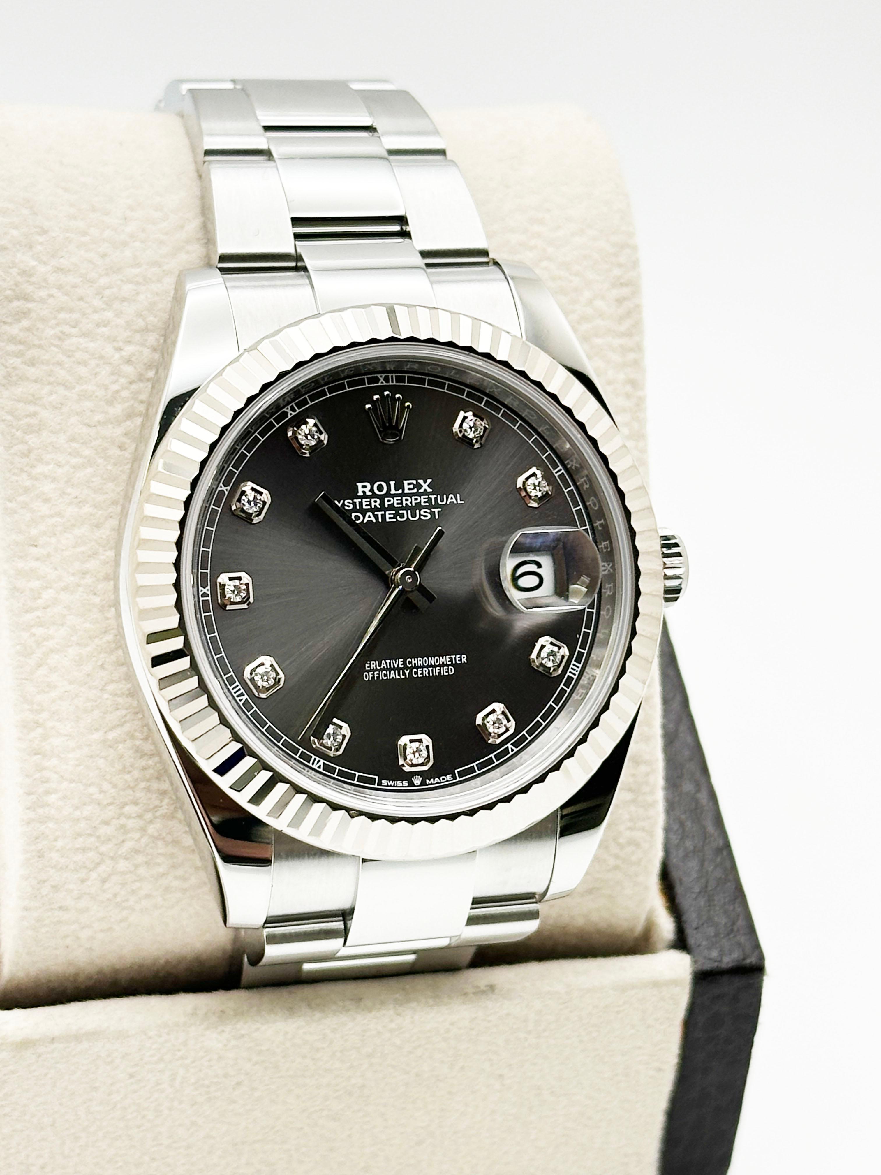 De los hombres Rolex Datejust 41 126334 Rodio Esfera Diamante Acero Inoxidable Caja Papel en venta