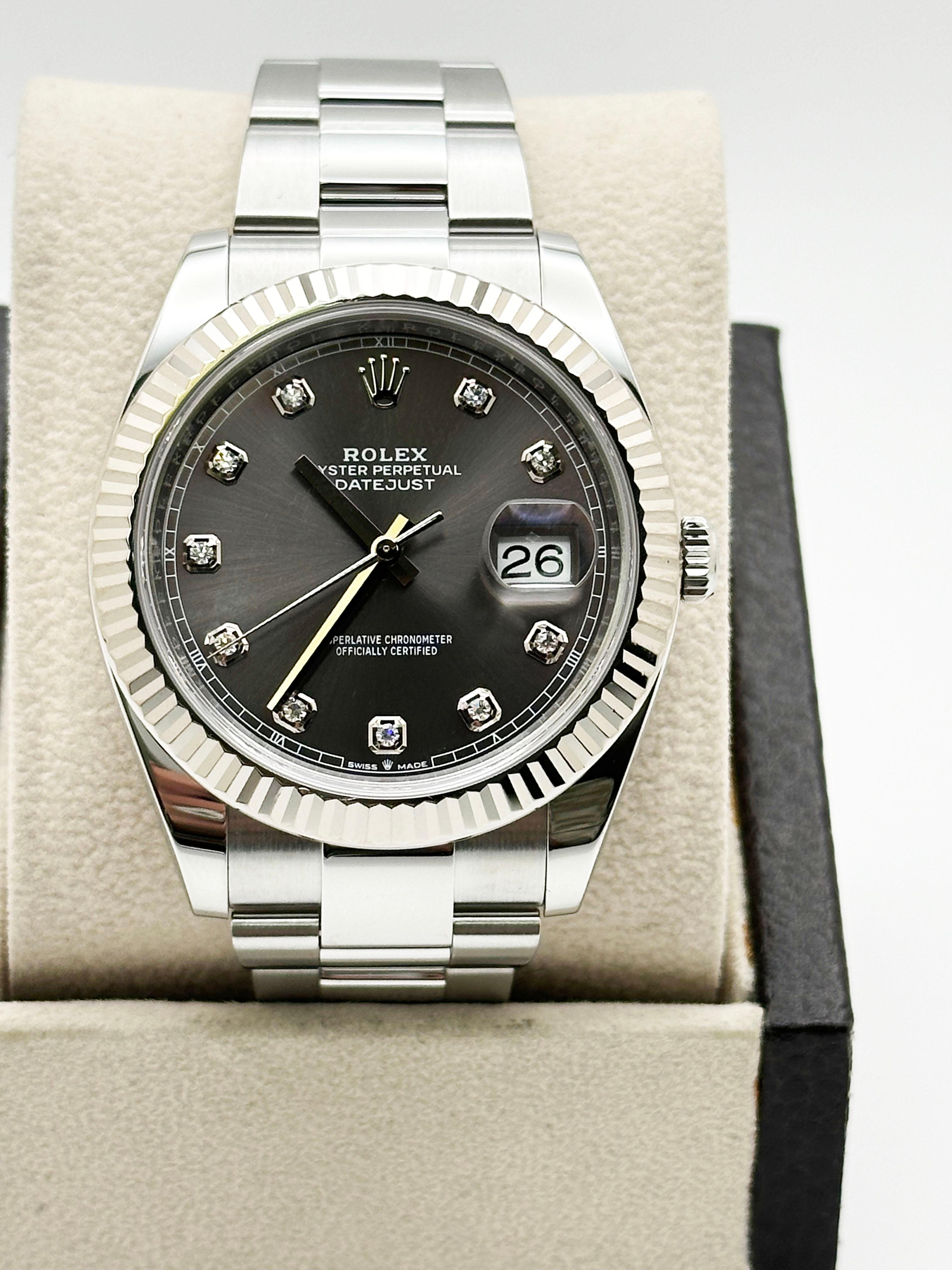 Rolex Datejust 41 126334 Rodio Esfera Diamante Acero Inoxidable Caja Papel en venta 1