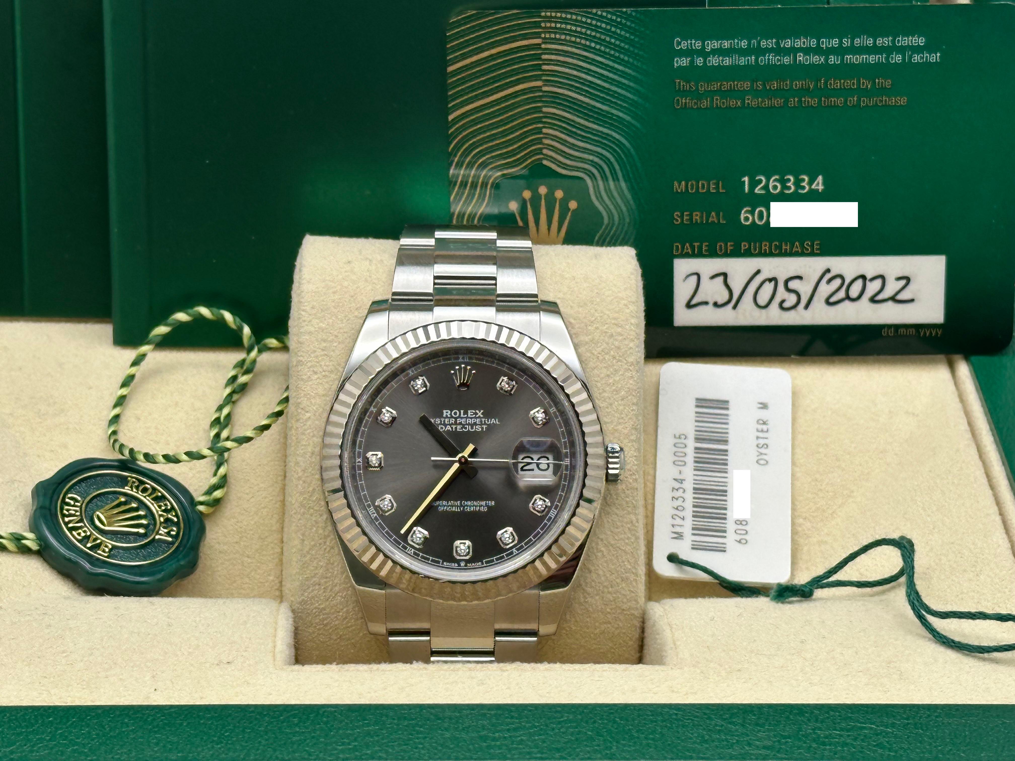 Rolex Datejust 41 126334 Rodio Esfera Diamante Acero Inoxidable Caja Papel en venta 5