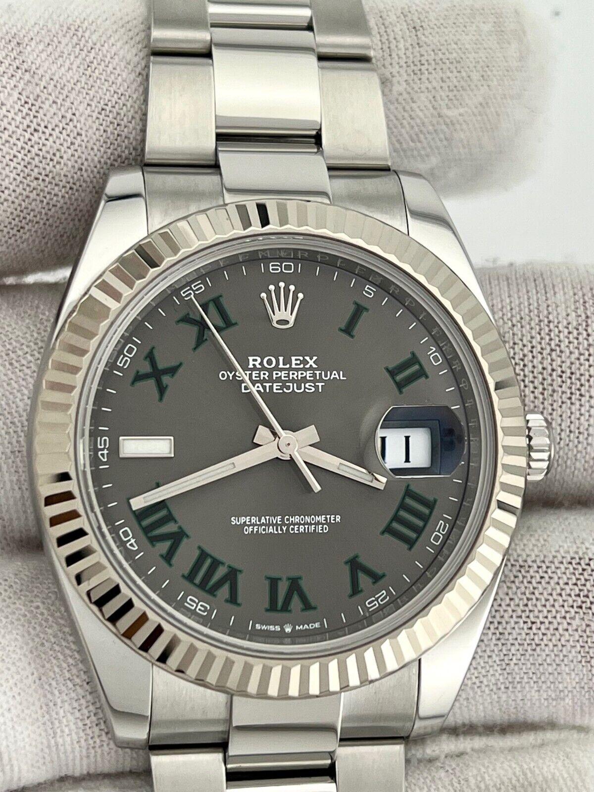 Rolex Datejust 41 126334 Slate Wimbledon Dial 18K White Gold Steel Box Paper In Excellent Condition For Sale In San Diego, CA