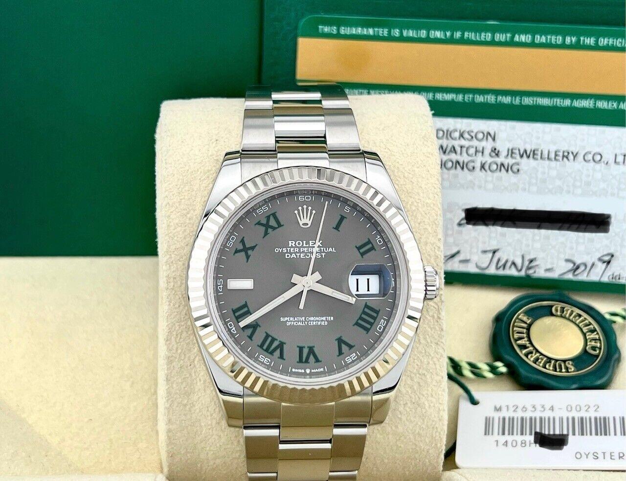 Rolex Datejust 41 126334 Slate Wimbledon Dial 18K White Gold Steel Box Paper For Sale 3