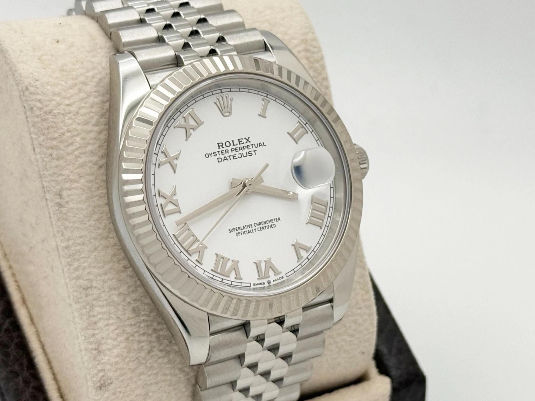 Men's Rolex Datejust 41 126334 White Roman Dial 18K Gold Stainless Steel Box Booklet For Sale