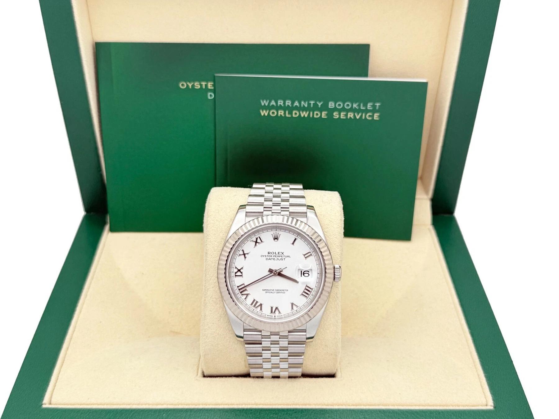 Rolex Datejust 41 126334 White Roman Dial 18K Gold Stainless Steel Box Booklet For Sale 5