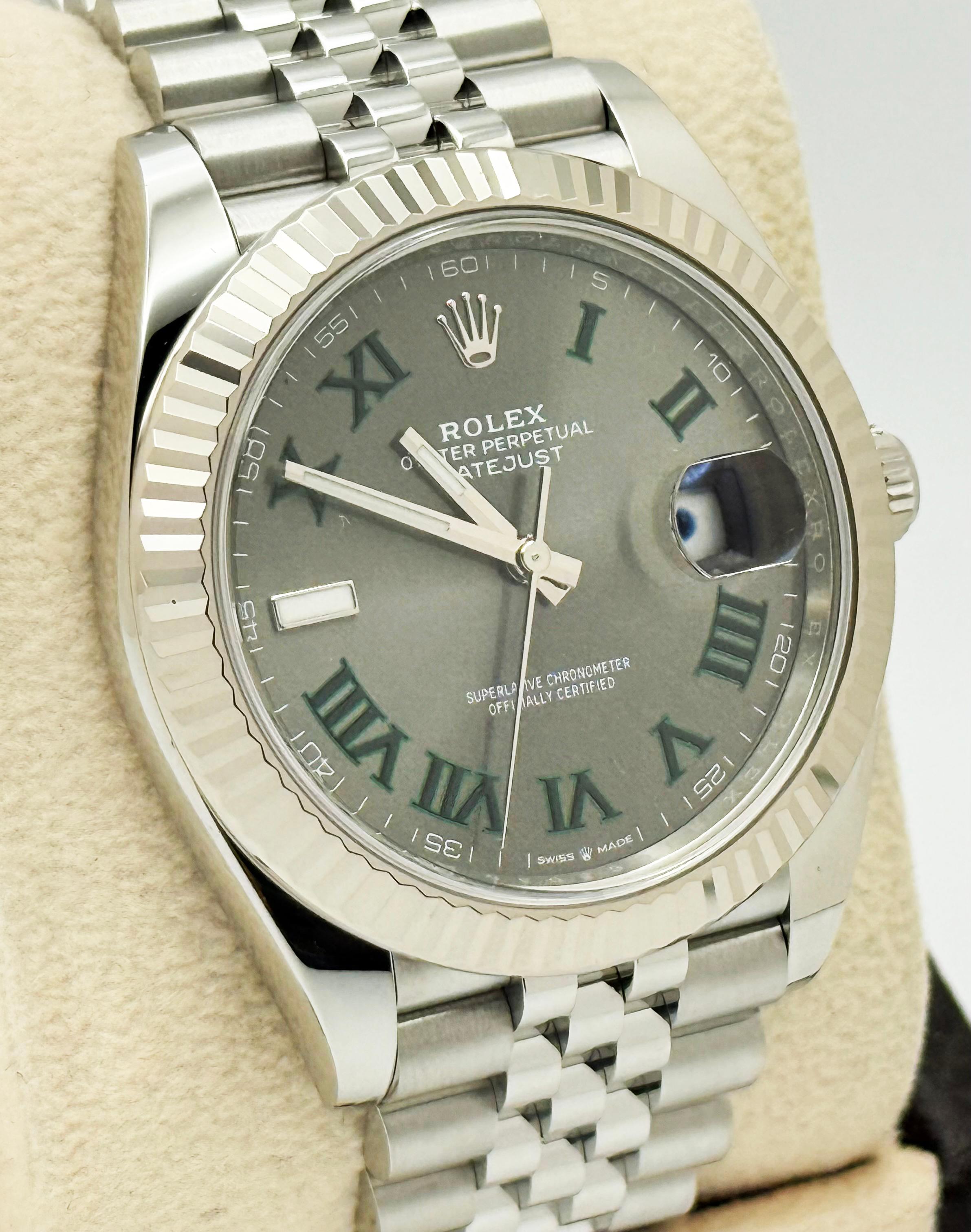Rolex Datejust 41 126334 Wimbledon Dial Steel 18K Gold Bezel Box Paper Jubilee In Excellent Condition For Sale In San Diego, CA