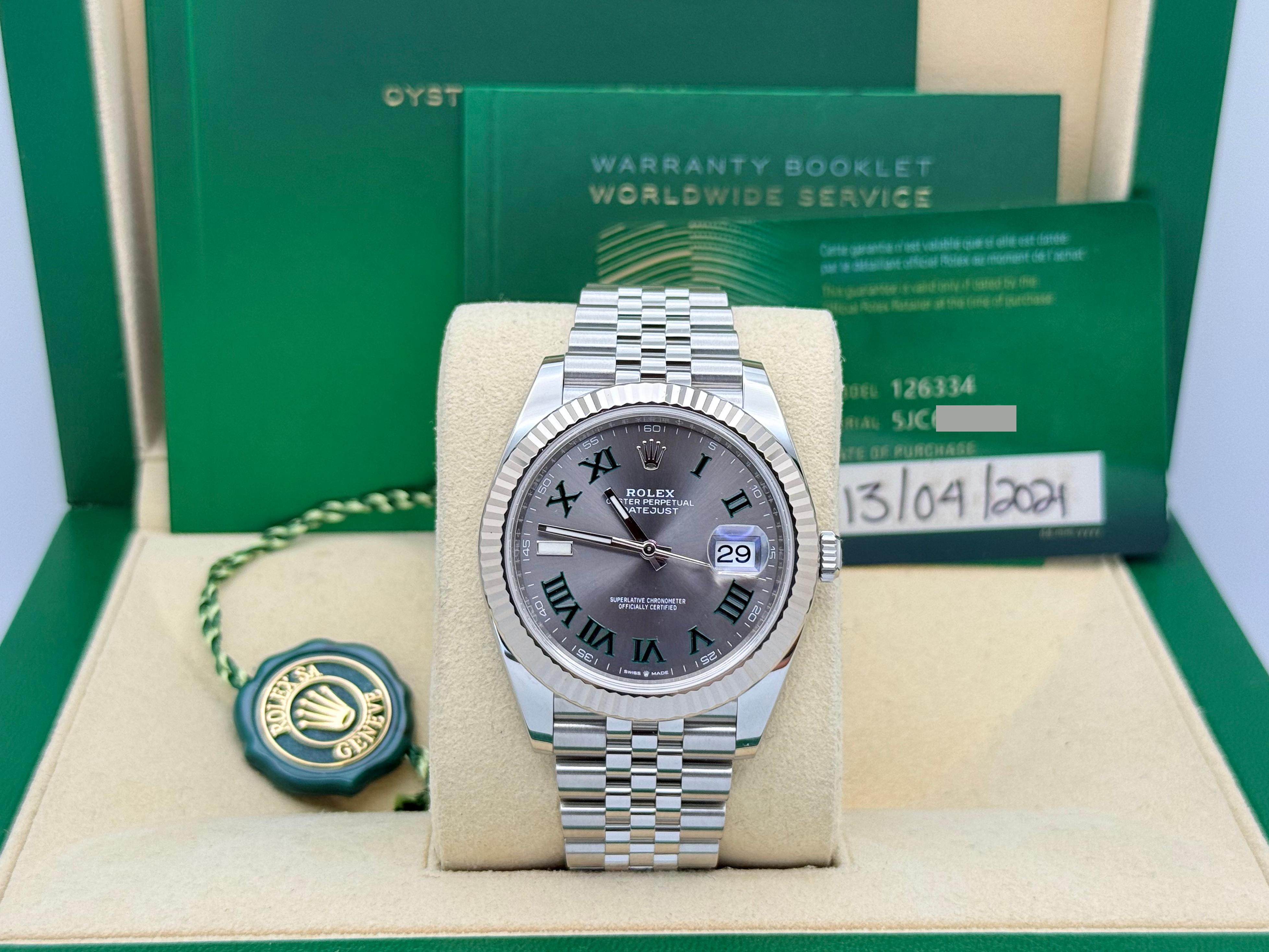 Rolex Datejust 41 126334 Wimbledon Dial Steel 18K Gold Bezel Box Paper Jubilee For Sale 3