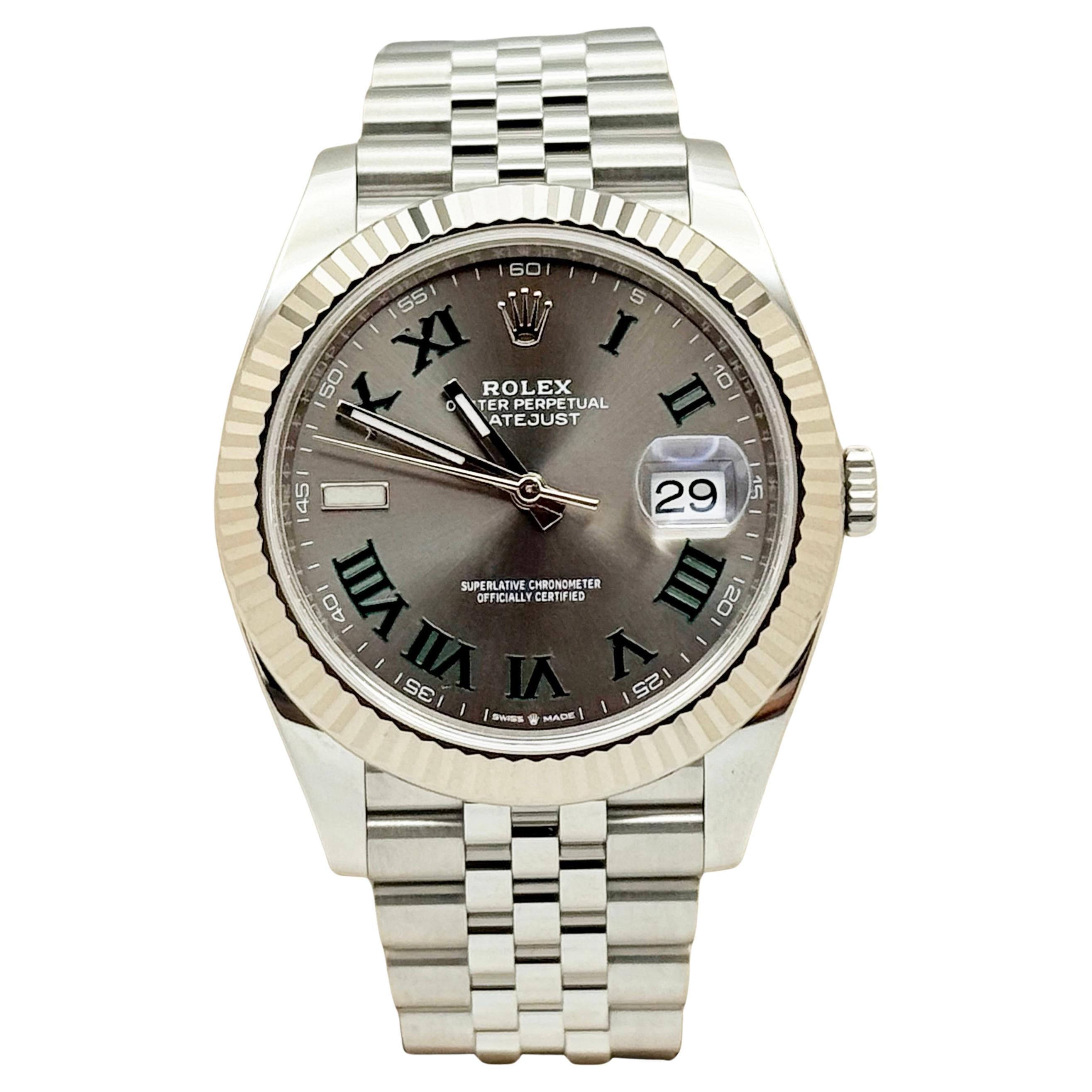 Rolex Datejust 41 126334 Wimbledon Dial Steel 18K Gold Bezel Box Paper Jubilee