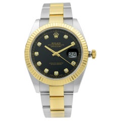 Rolex Datejust 41 18k Gold Steel Black Diamond Dial Automatic Men's Watch 126333