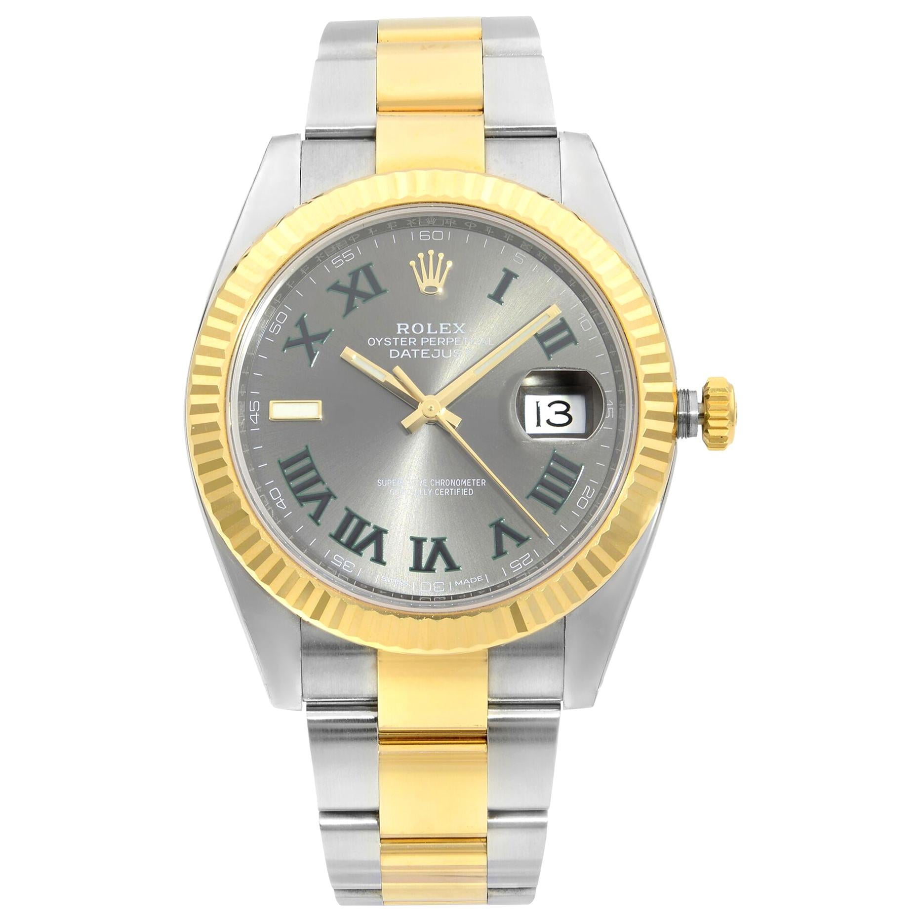 Rolex Datejust 41 18K Gold Steel Slate Wimbledon Dial Automatic Men Watch 126333