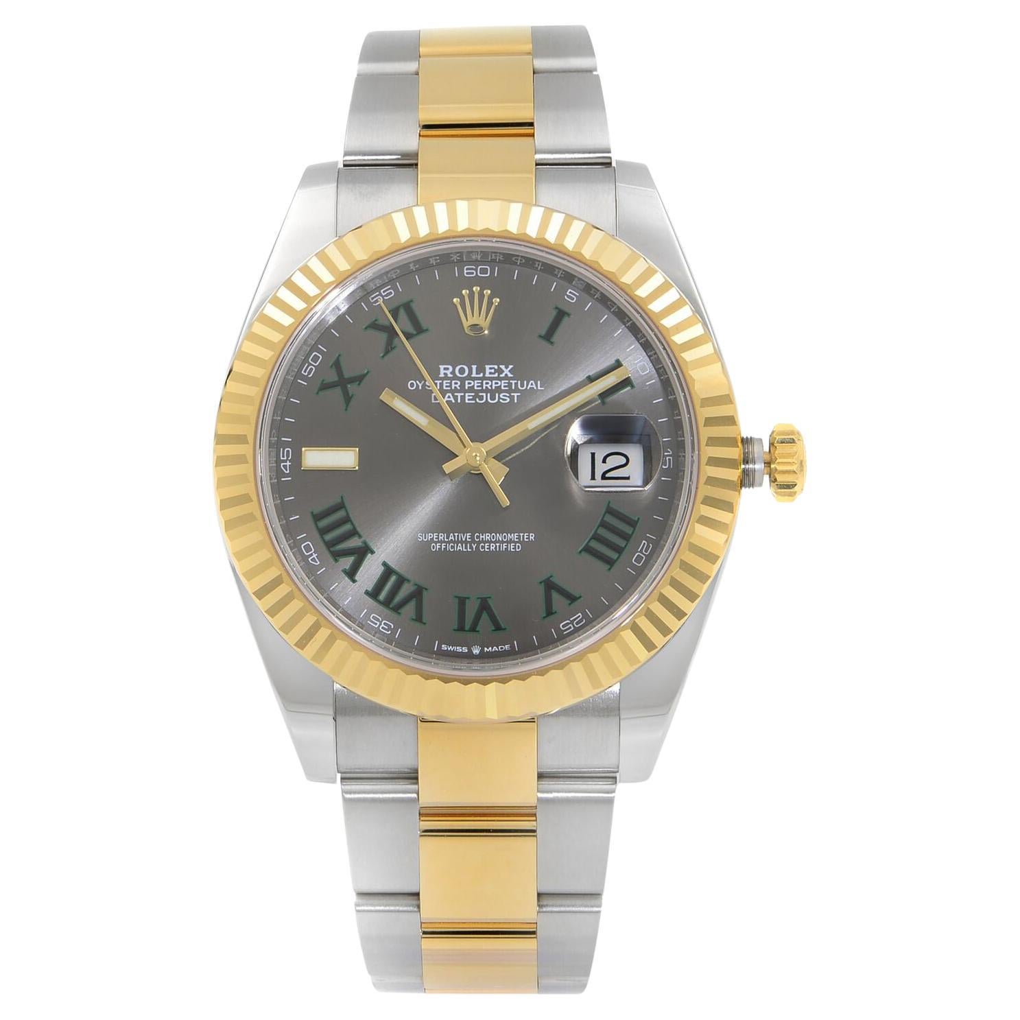 Rolex Datejust 41 18K Gold Stahl Wimbledon Zifferblatt Automatik-Herrenuhr 126333