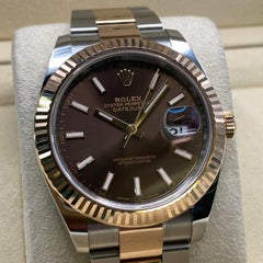 Rolex Datejust 41 18K Rose Gold Steel Chocolate Dial Mens Oyster Watch 126331