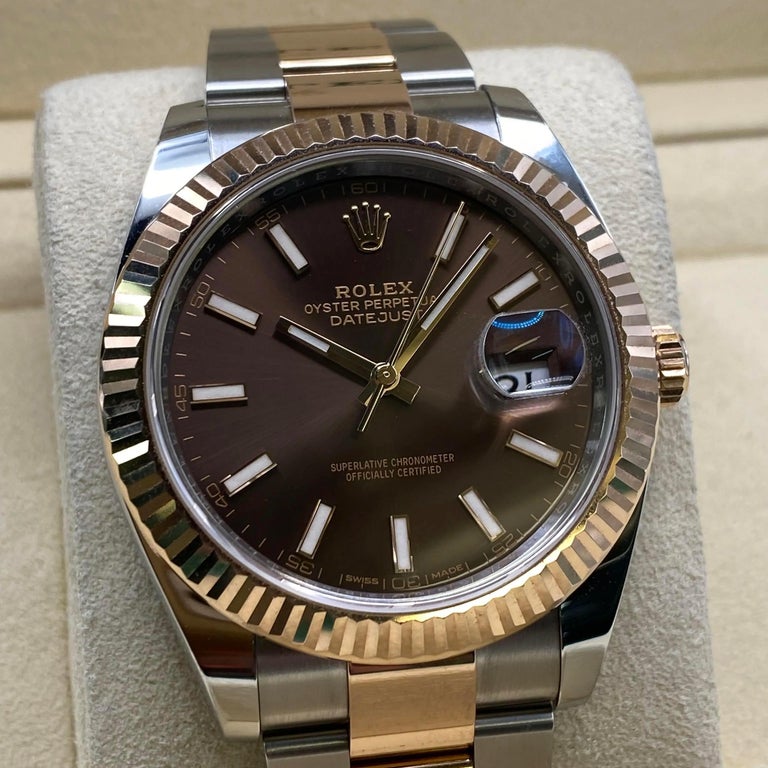 Rolex Datejust 41 18K Roségold Stahl Schokoladen-Zifferblatt