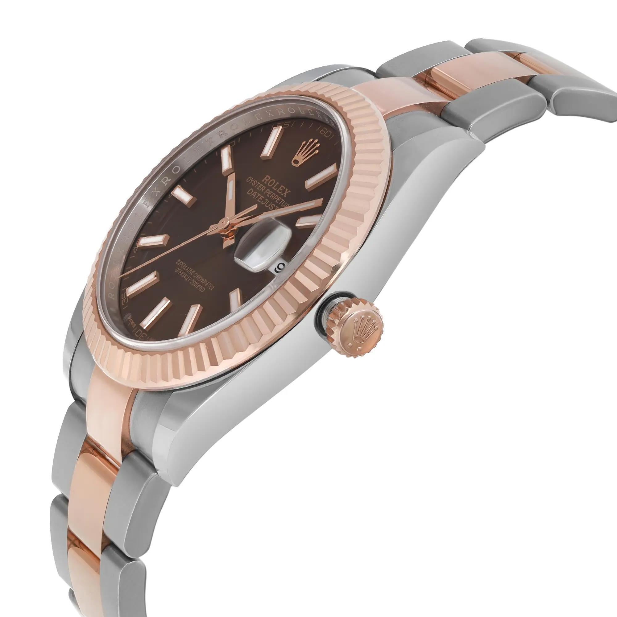 Women's or Men's Rolex Datejust 41 18K Rose Gold Steel Chocolate Dial Mens Oyster Watch 126331 For Sale