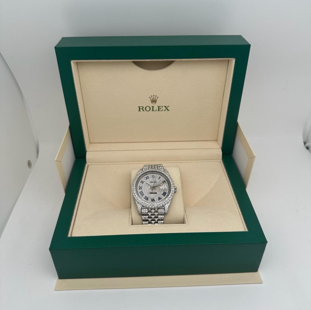 Rolex Montre Datejust 41 en acier 18 carats personnalisée avec 14,39 carats de diamants entièrement décapée 126300 en vente 8
