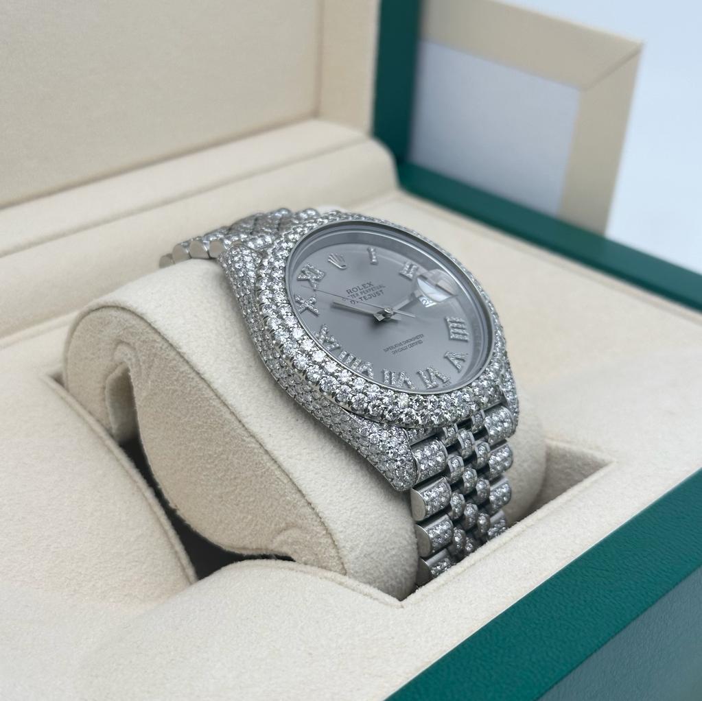 Rolex Montre Datejust 41 en acier 18 carats personnalisée avec 14,39 carats de diamants entièrement décapée 126300 en vente 3