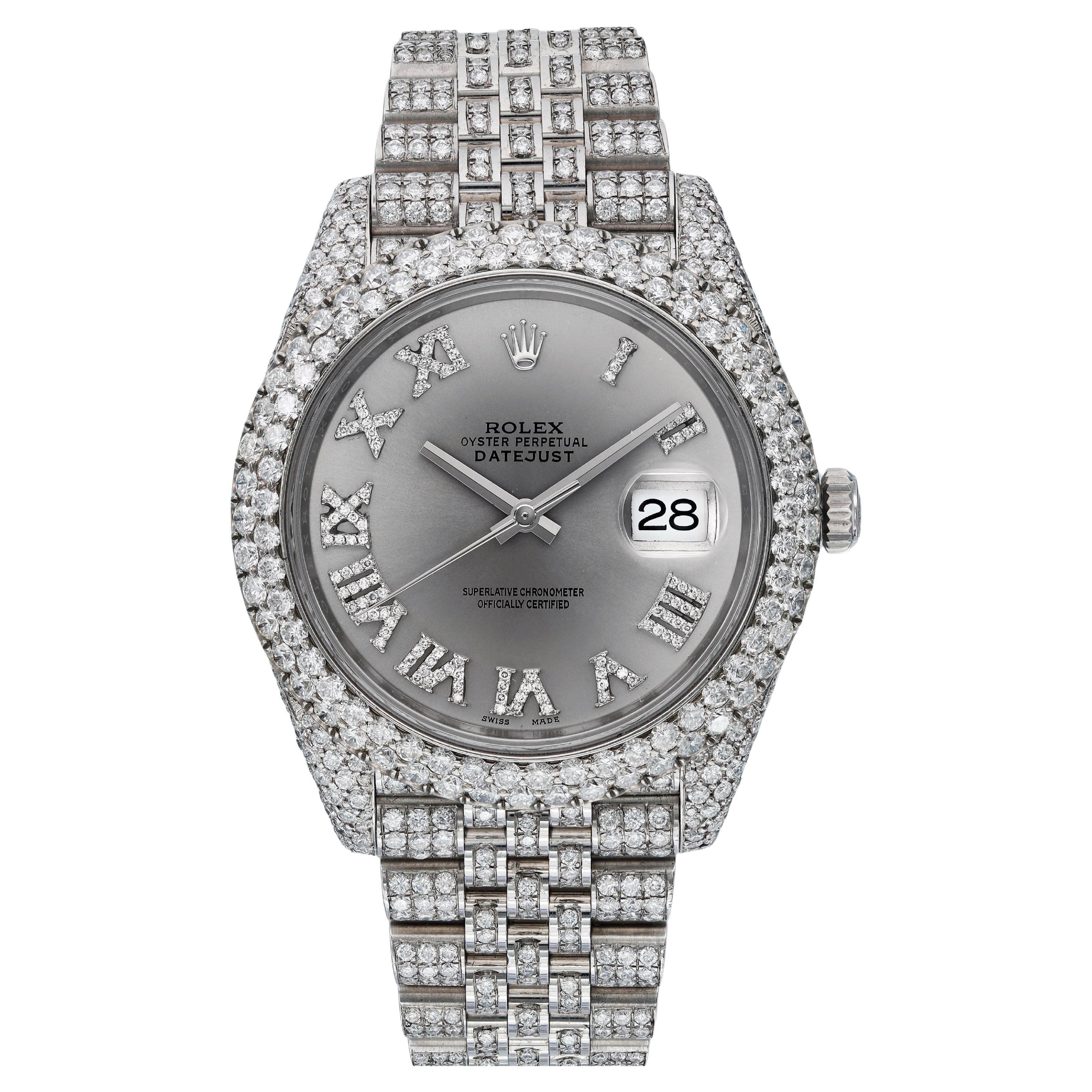 Rolex Montre Datejust 41 en acier 18 carats personnalisée avec 14,39 carats de diamants entièrement décapée 126300 en vente