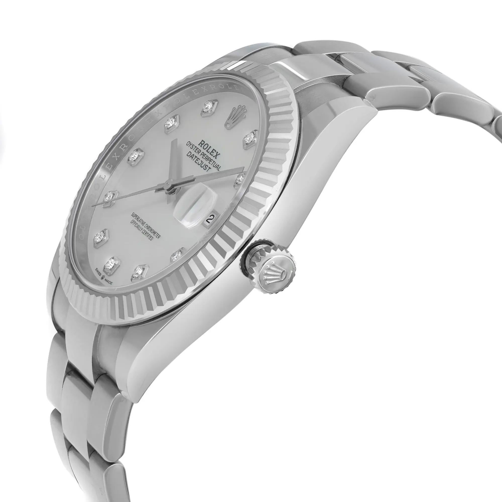 Rolex Datejust 41 18K White Gold Steel MOP Diamond Dial Mens Watch 126334 In Excellent Condition In New York, NY
