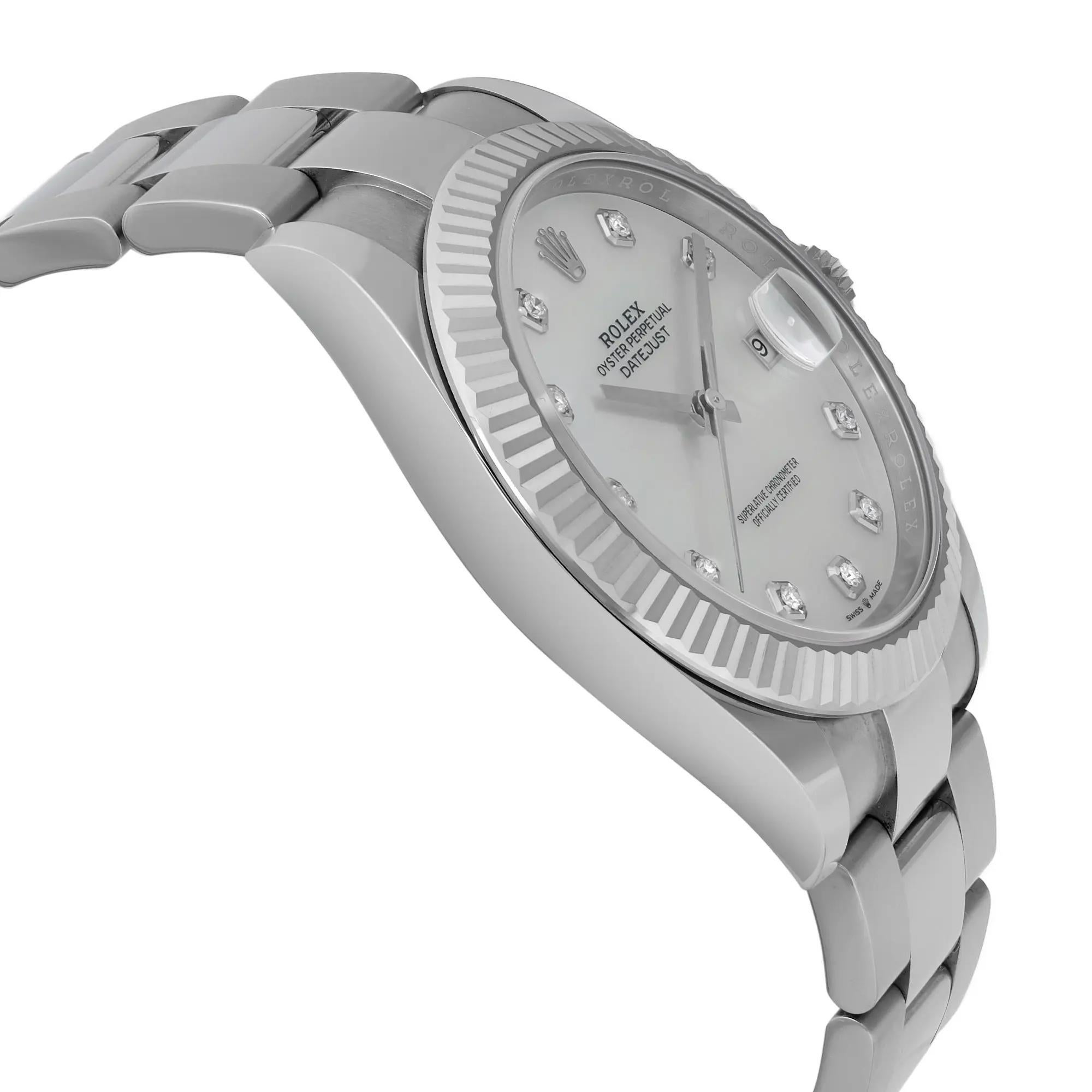 Men's Rolex Datejust 41 18K White Gold Steel MOP Diamond Dial Mens Watch 126334