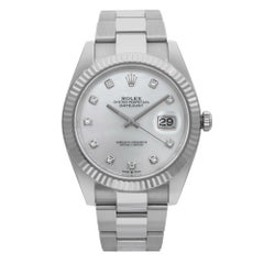 Used Rolex Datejust 41 18K White Gold Steel MOP Diamond Dial Mens Watch 126334