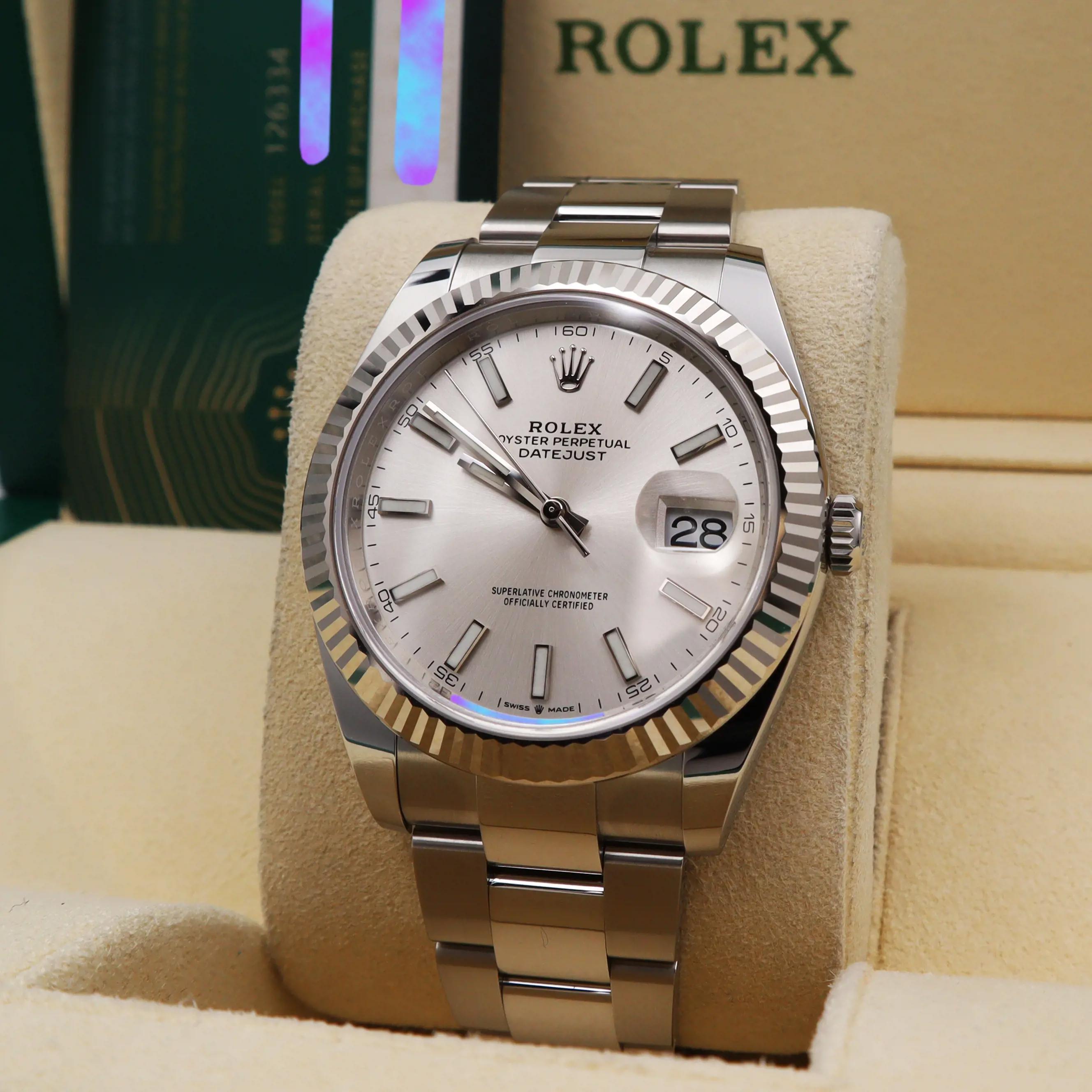 Men's Rolex Datejust 41 18K White Gold Steel Silver Dial Automatic Mens Watch 126334 For Sale