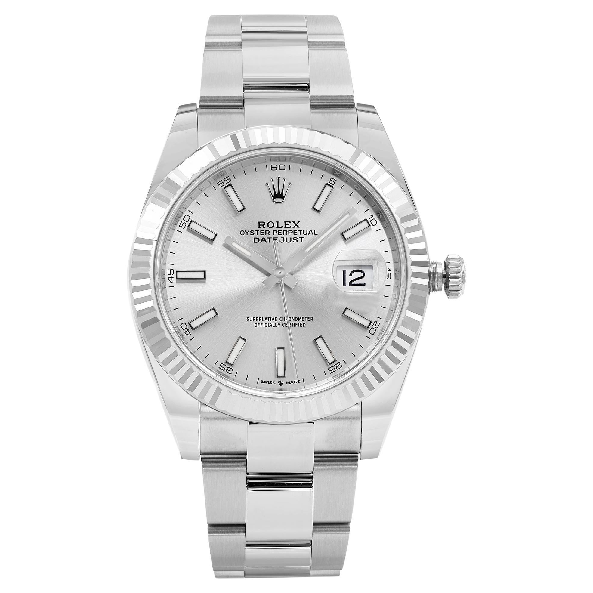 Rolex Montre automatique Datejust 41 en or blanc 18 carats avec cadran en argent et acier, pour hommes 126334