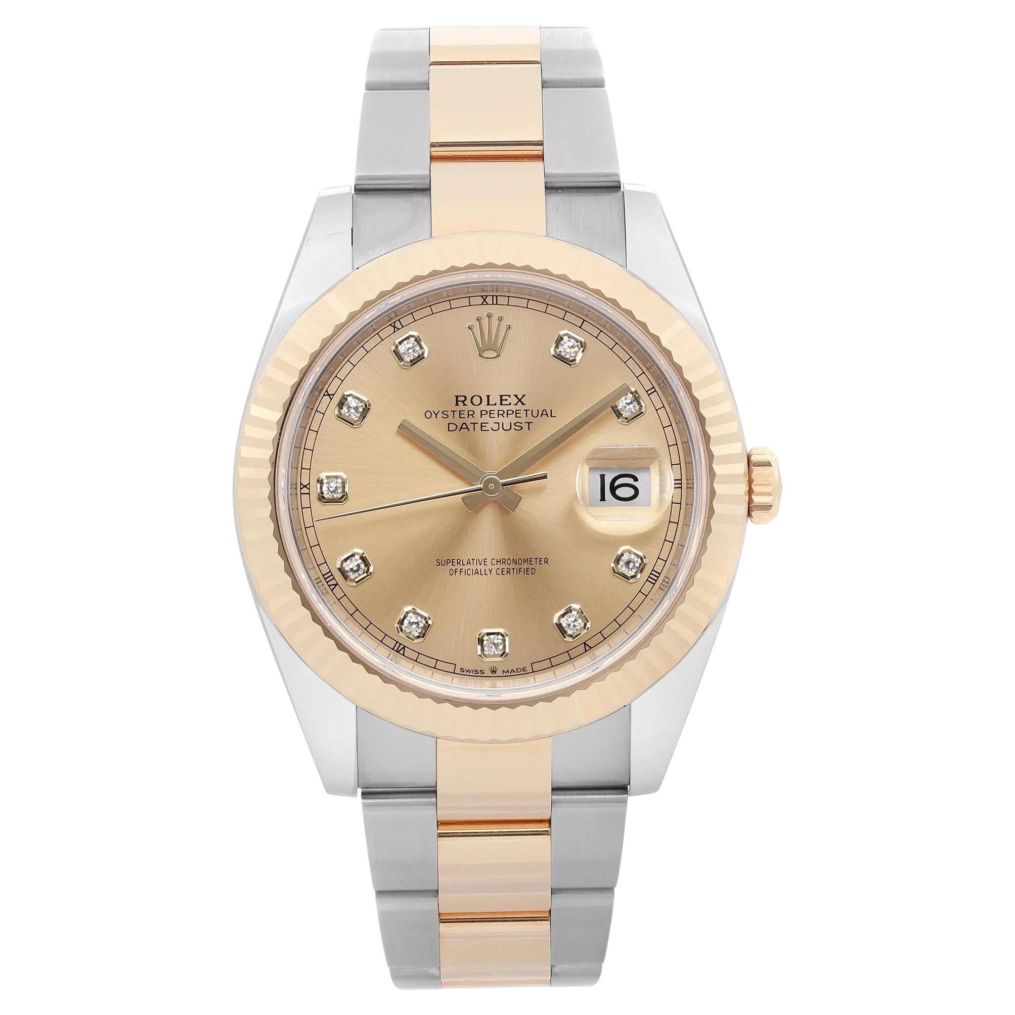 Rolex Datejust 41 18K Yellow Gold Champagne Diamond Dial Mens Watch 126333 For Sale