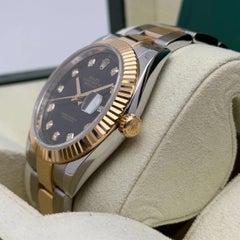 Rolex Datejust 41 18k Yellow Gold Steel Diamond Black Dial Mens Watch 126333